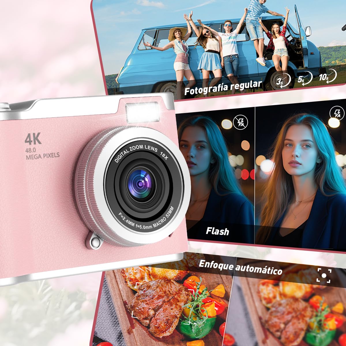 KOZFULE Cámara Digital 4K, Lente De 48 MP, Zoom Óptico de 8X,