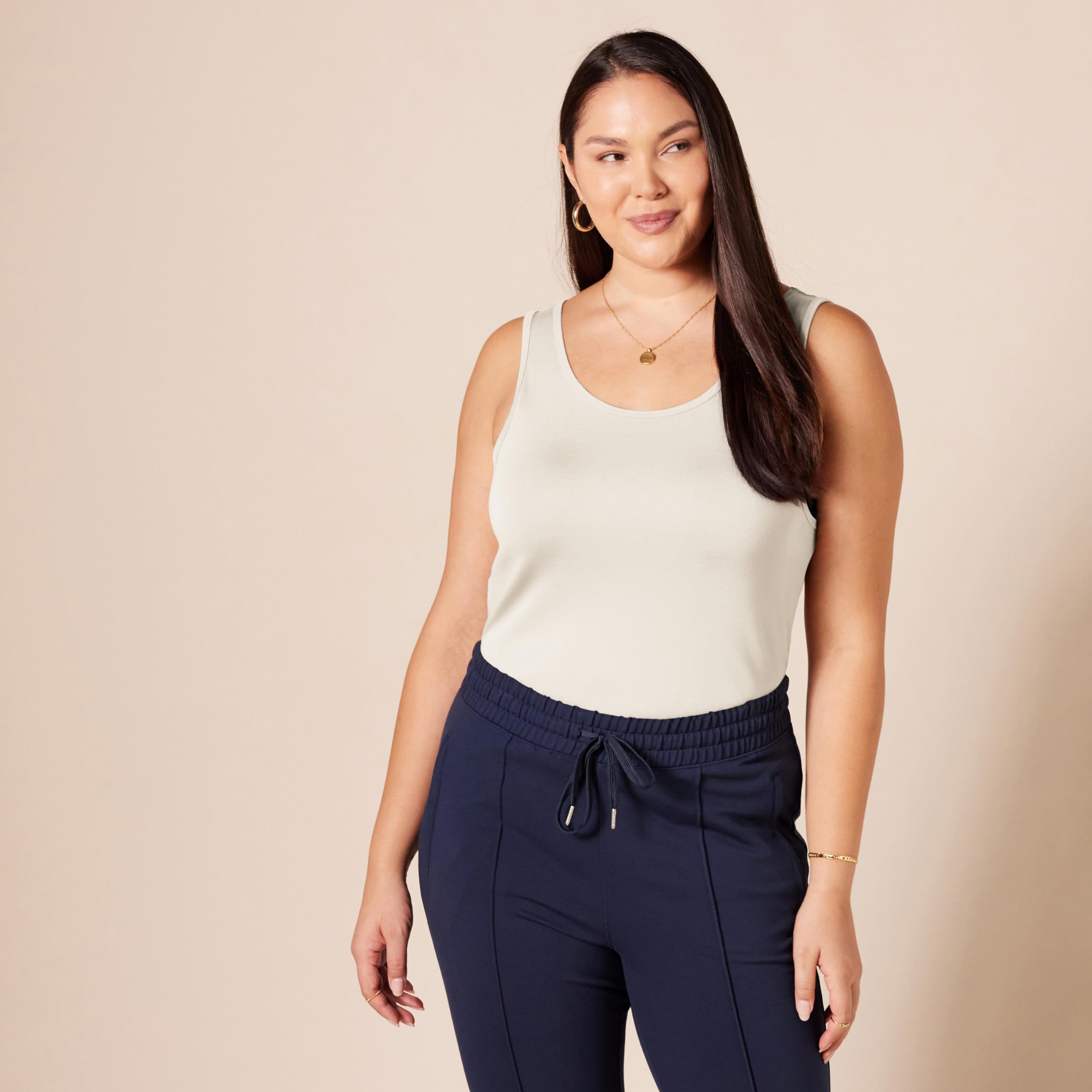 Amazon Essentials - Camiseta sin mangas ajustada para mujer, paquete de 2, color gris topo oscuro, hueso, talla M