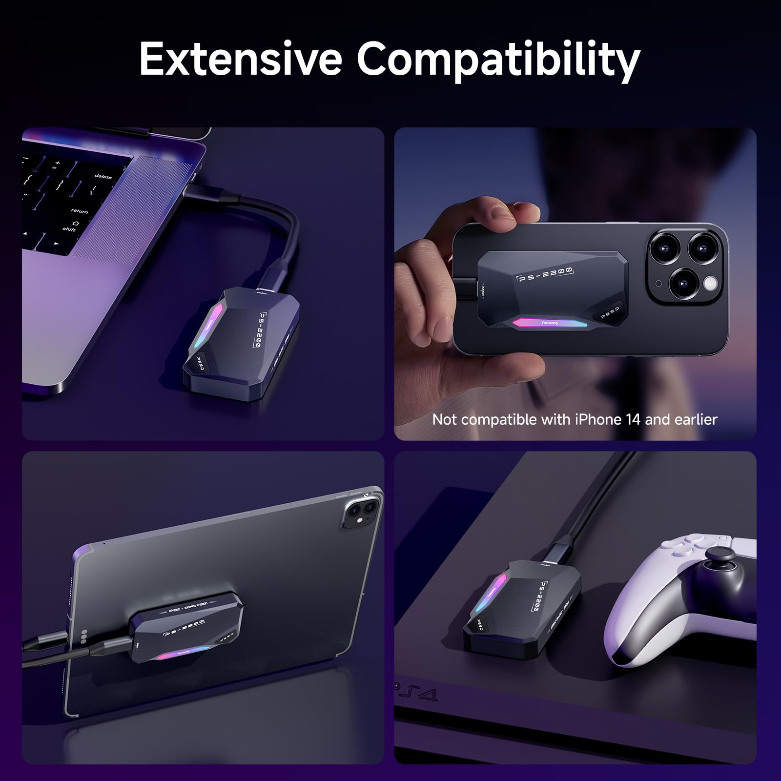SSD Portátil Magnético 1TB, 2050MB/s, SSD Externo USB 3.2 Gen 2x2, Grabación y Almacenamiento 4K ProRes, Aleación de Aluminio, Iluminación RGB Táctil, para iPhone 15/16/17, Android, PC y Mac, PS2200