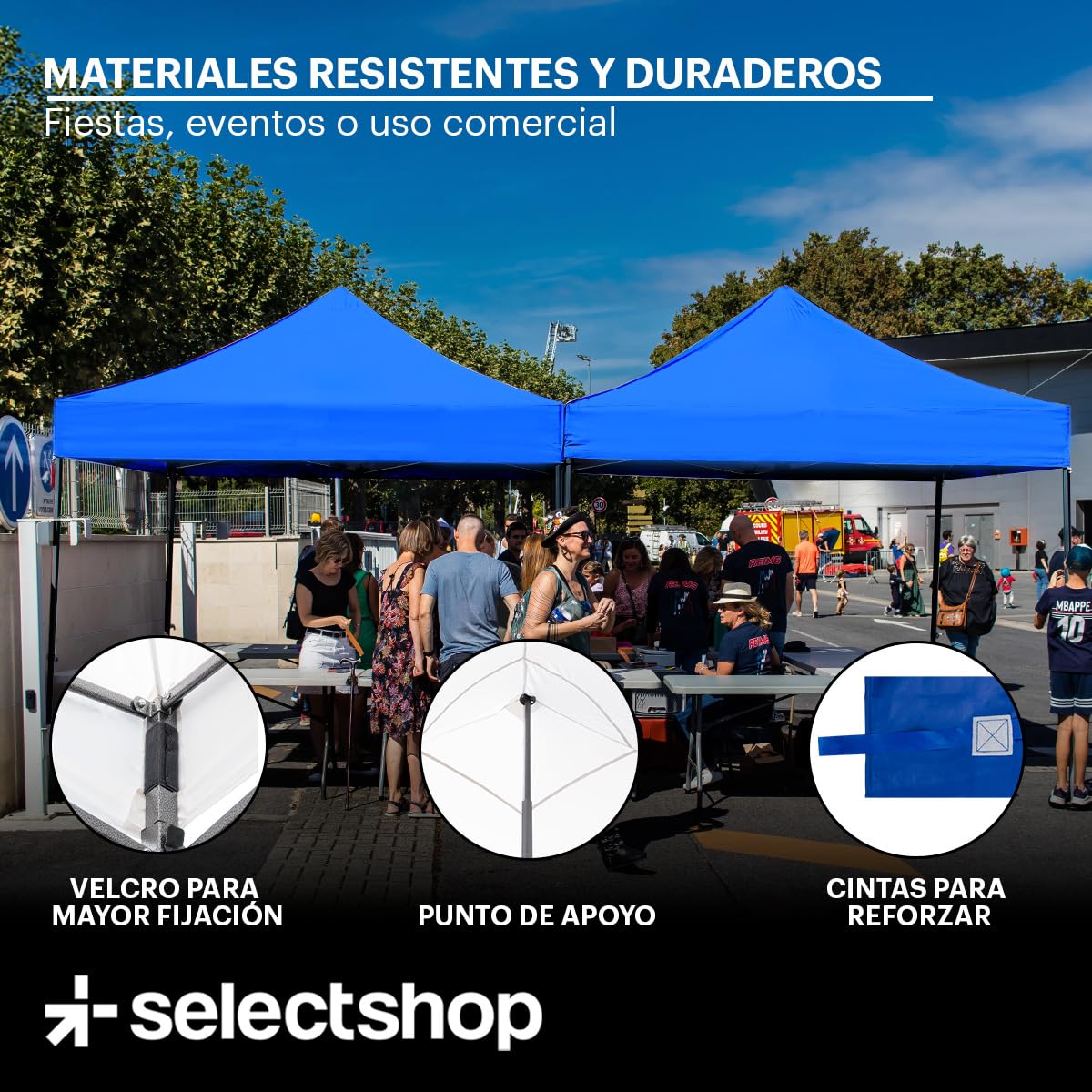 SELECTSHOP Carpa Toldo 3x3M Reforzado Plegable Impermeable Facil Armado Y Transporte para Jardín Casa Exterior Uso Rudo Acero Lona (Azul)