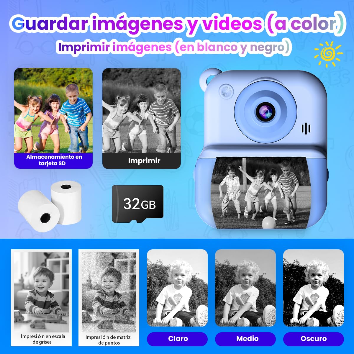 ETprin Cámara Instantánea para Niños – Regalo Divertido y Creativo, Pantalla de 2.4", Doble Lente, Tarjeta de 32GB, Ideal para Cumpleaños y Fiestas