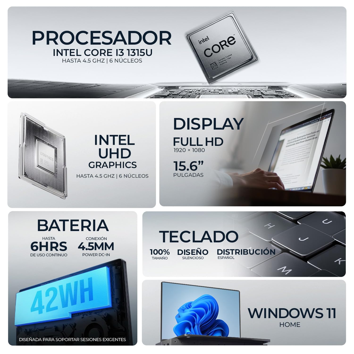 ASUS Laptop Vivobook 15 Intel Core i3 1315U 16GB 512GB SSD 15.6” Full HD W11 Plata Teclado Español Ideal para Trabajo y Multitarea
