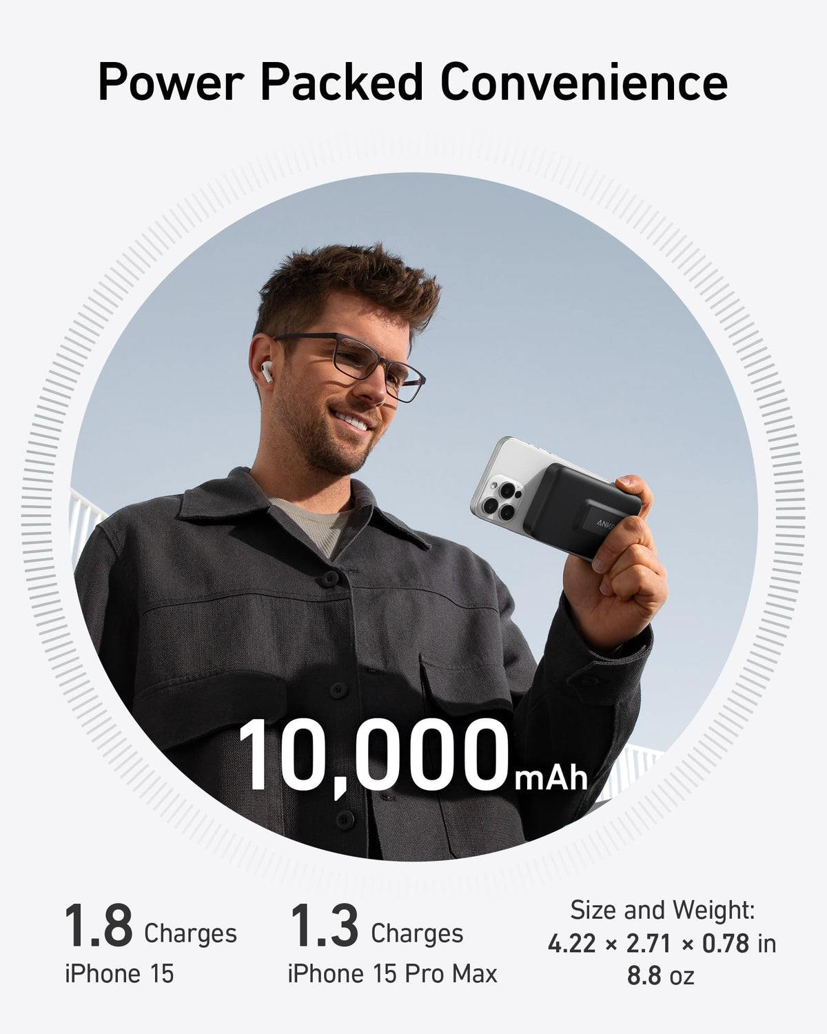 Anker Power Bank MagGo, Certificado Qi2 de Carga Ultra rápida de 15W Compatible con MagSafe,10000mAh con Pantalla Inteligente y Soporte Plegable, Solo para iPhone 15/14/13/12 (Incluye Cable USB-C)