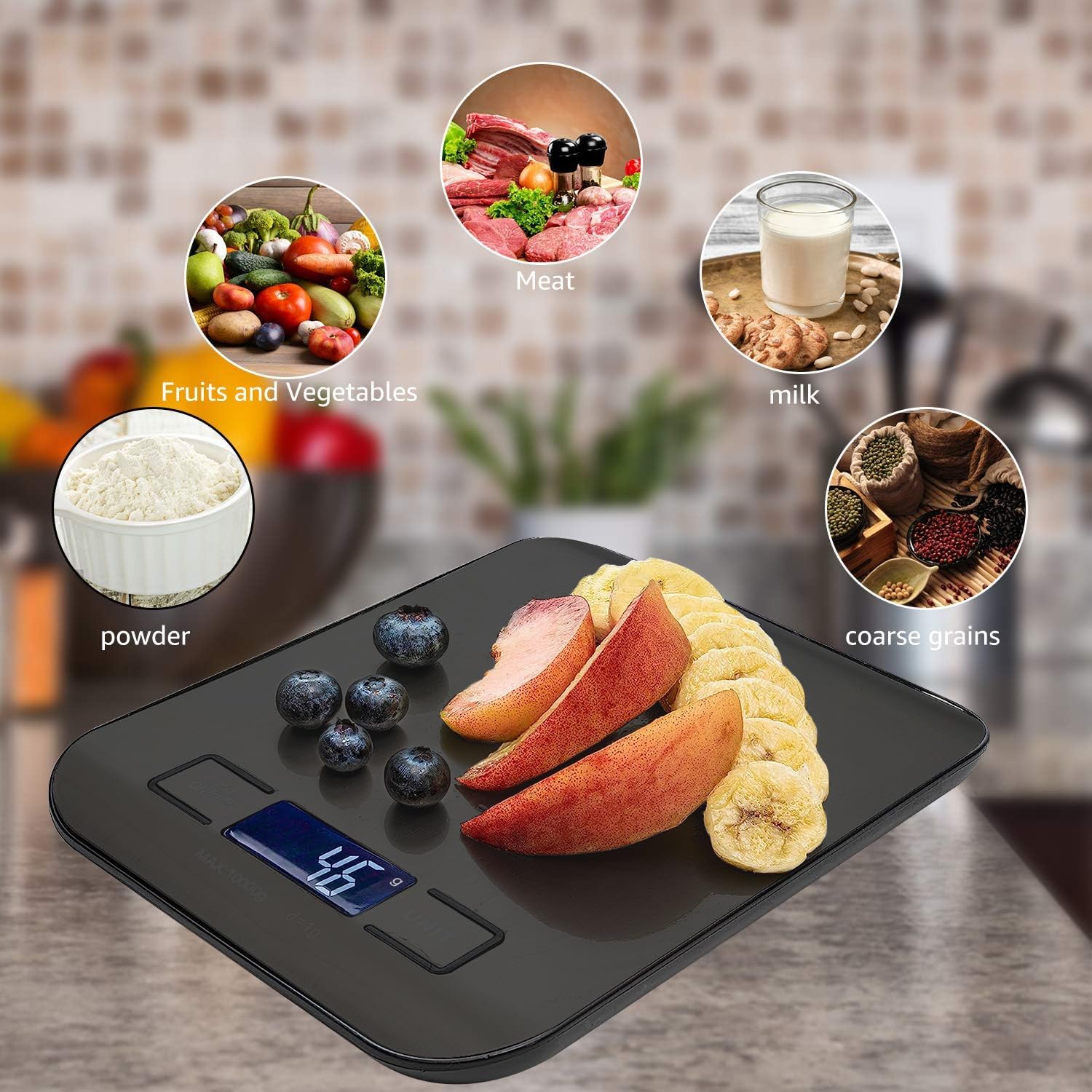 ZENSUKYE 10kg/1g Báscula de Cocina Peso Cocina Digital USB Recargable Balanza de Alimentos de Alta Precisión con Pantalla LCD y Funcion Tara