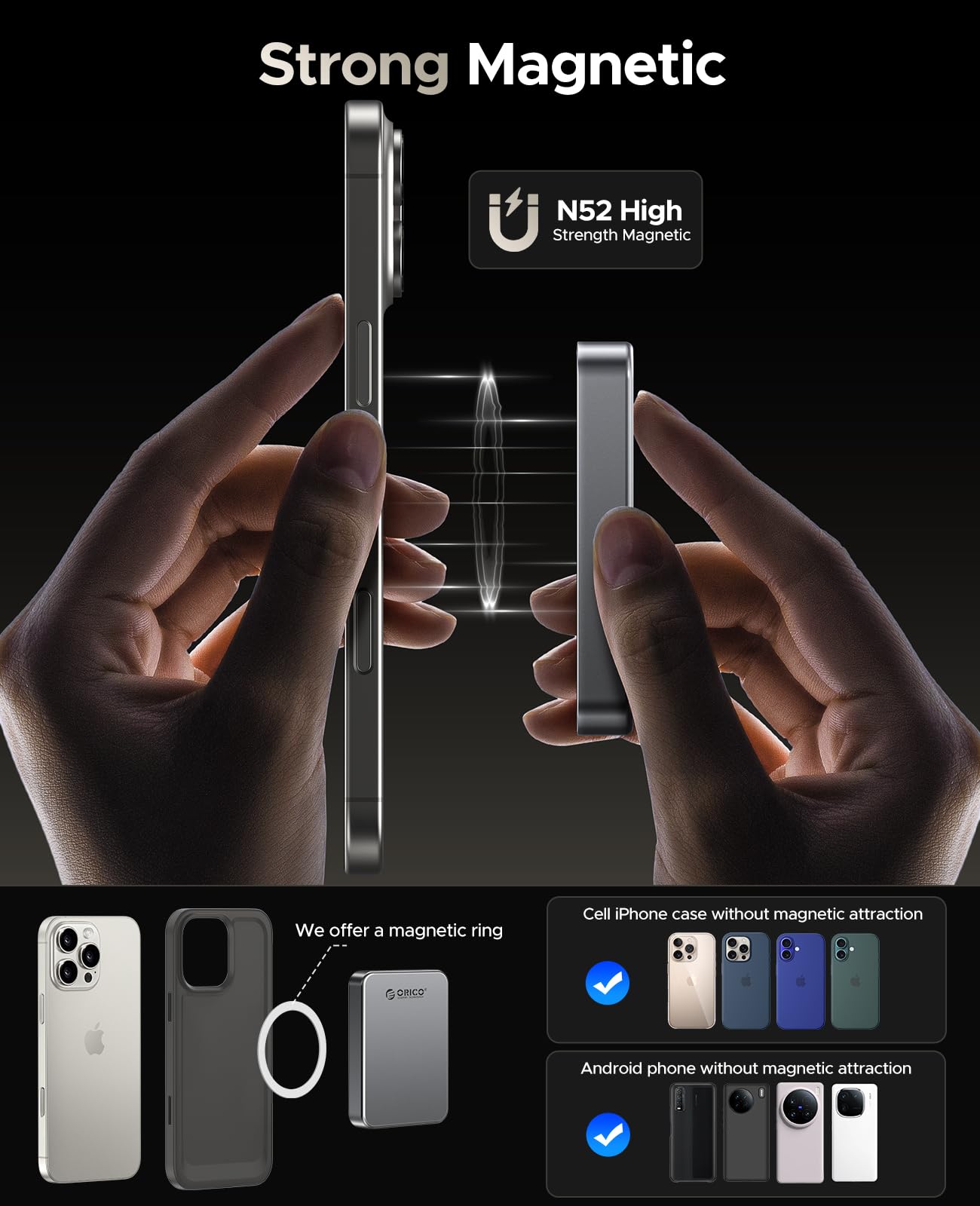 ORICO 1TB SSD Magnético Portátil, hasta 2000MB/s, Aleación de Aluminio, 4K 120 fps ProRes HDR, Unidad de Estado Sólido Externa, Compatible con iPhone 16 Pro MAX, Tablet, Ordenador - K20