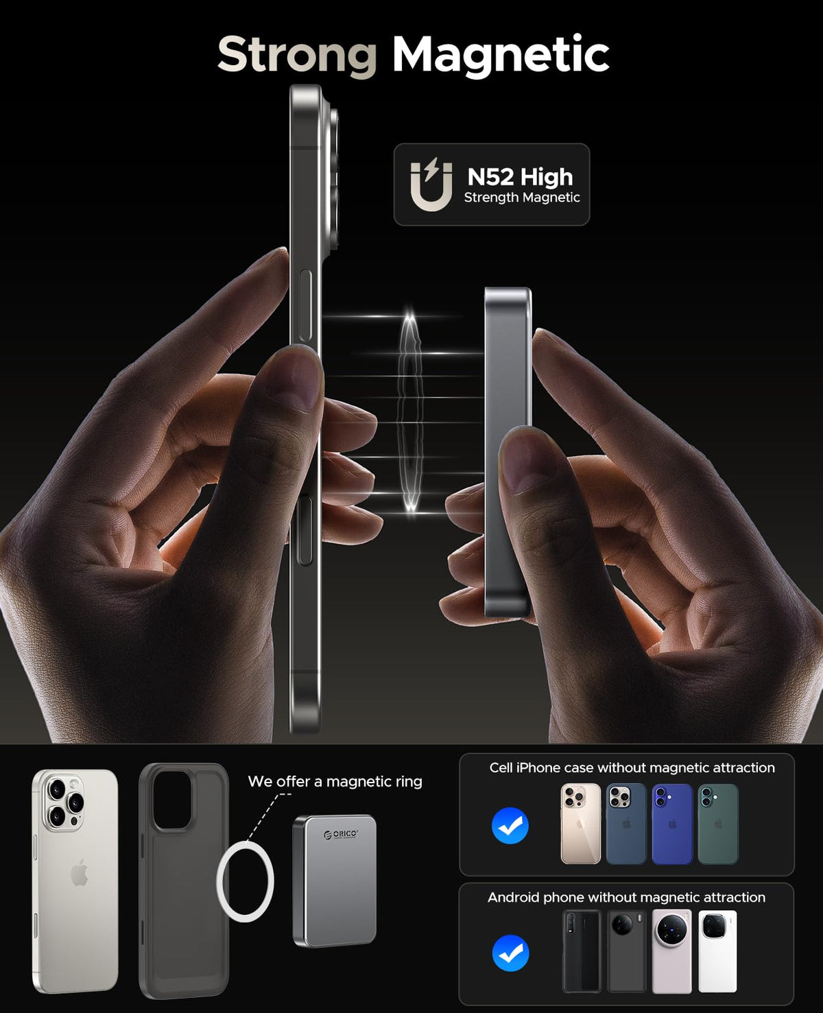 ORICO 1TB SSD Magnético Portátil, hasta 2000MB/s, Aleación de Aluminio, 4K 120 fps ProRes HDR, Unidad de Estado Sólido Externa, Compatible con iPhone 16 Pro MAX, Tablet, Ordenador - K20