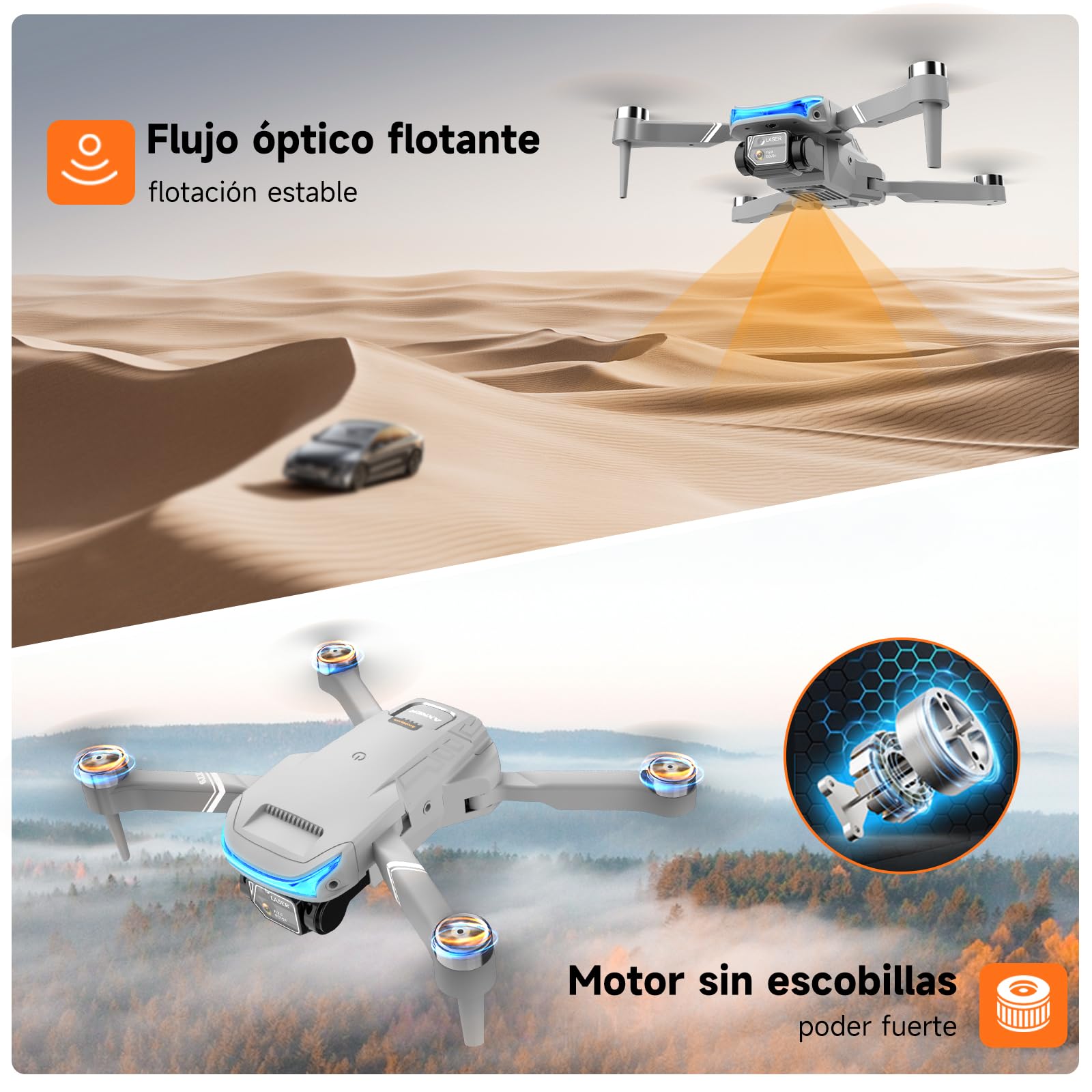 AXNEN Mini Dron Con Cámara 4K, Drones con Motor sin Escobillas con 3 baterías, Dron Plegable Drone 4K para Principiantes, Adolescentes y Adultos (Blanco)