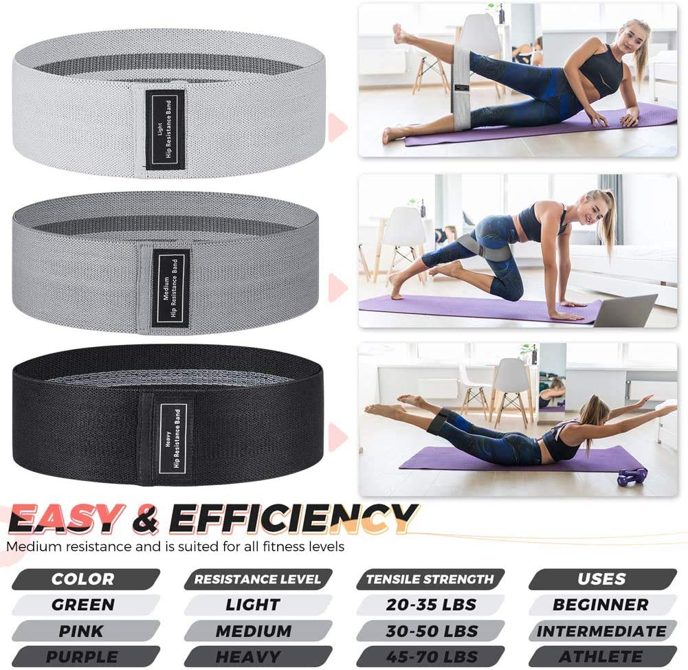 LETTURE Bandas de Resistencia Antideslizante con 3 Niveles, Set de 3 Banda Elastica Musculacion Fitness Bandas de Entrenamiento para Ejercicios de Gluteos, Piernas y Brazos, Yoga, Fitness, Crossfit