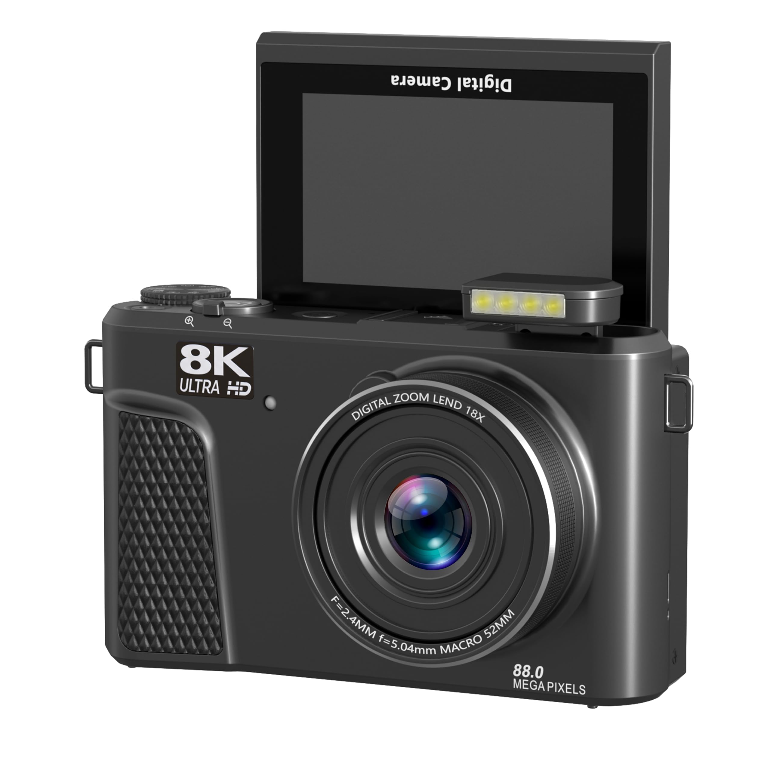 Zunate Cámara Digital de 8k para Fotografía, Cámara de Vlogging WiFi de 88MP, Cámara de Video de Enfoque Automático UHD 3in180 ° Pantalla con Zoom Digital 18x, No Incluye Tarjeta de Memoria.