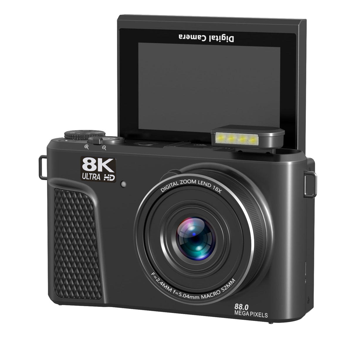Zunate Cámara Digital de 8k para Fotografía, Cámara de Vlogging WiFi de 88MP, Cámara de Video de Enfoque Automático UHD 3in180 ° Pantalla con Zoom Digital 18x, No Incluye Tarjeta de Memoria.