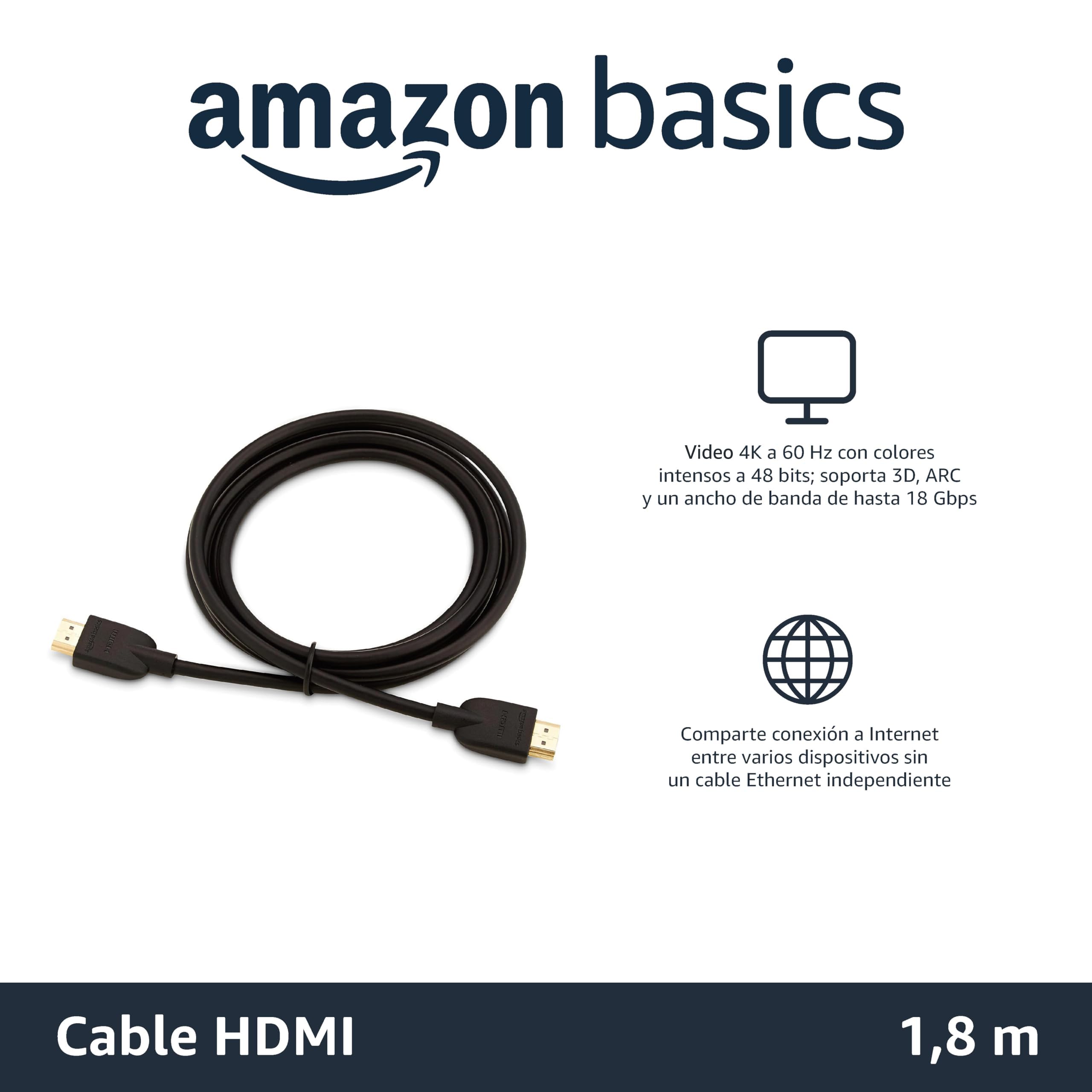 Amazon Basics - Cable HDMI de alta velocidad (18 Gbps, 4 K/60 Hz), 1.82 cm, color negro