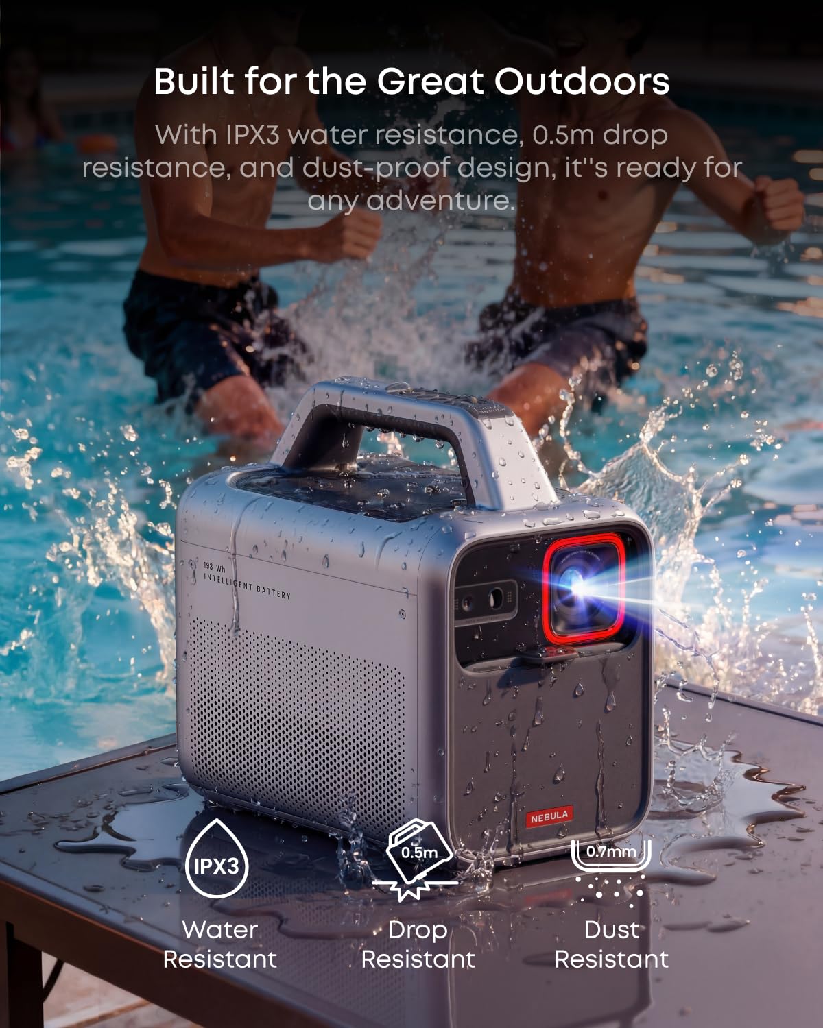 Nebula Mars 3 Proyector portátil para Exteriores, 1000 lúmenes ANSI, Imagen impulsada por AI, batería integrada con Tiempo de reproducción de 5 Horas, Android TV, Cine en casa de 200 Pulgadas,