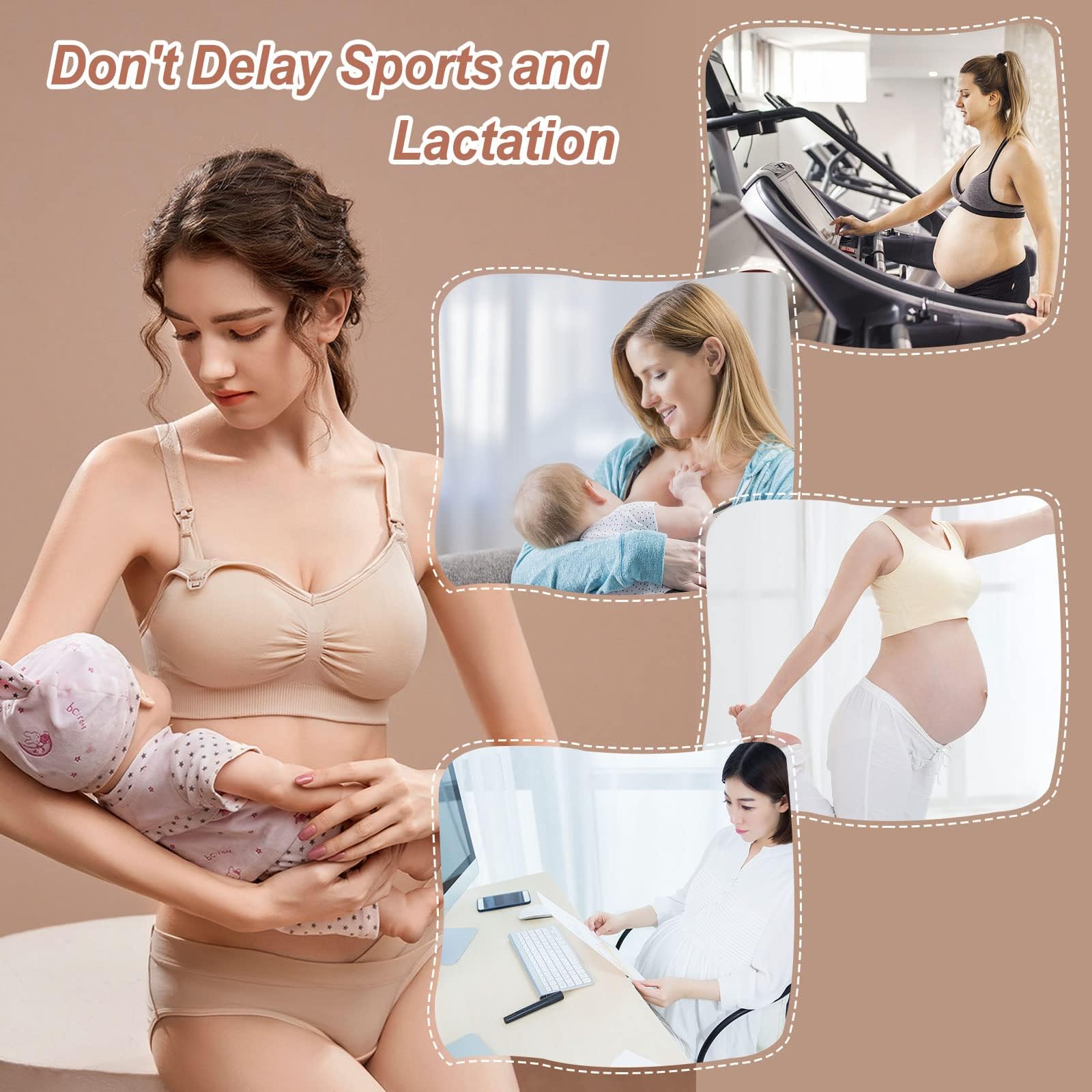 Jasinber Sujetadores Lactancia Maternidad - Cómodos, Ajustables, Transpirables - para Diario, Noche con Extensores, Copas Extraíbles (MX/US, Alfa, Mediano, Regular, Regular, 5, 5 Colors)