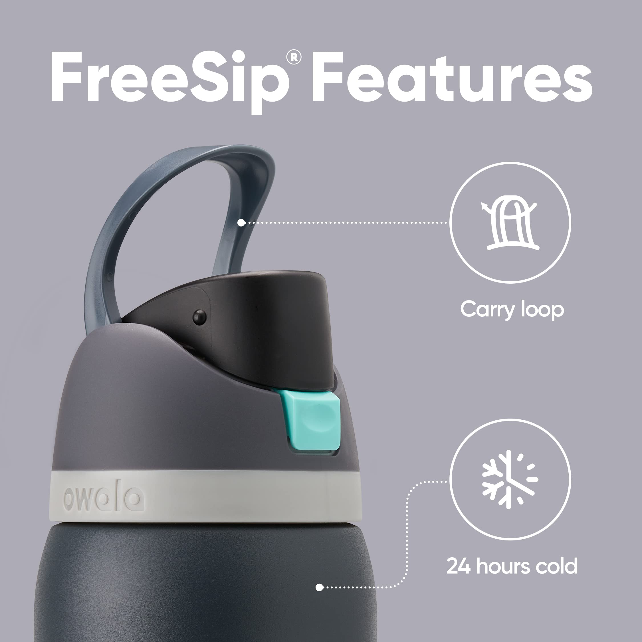 Owala FreeSip - Botella de agua aislada de acero inoxidable con pajita para deportes y viajes, sin BPA, 40 onzas, marea brumosa