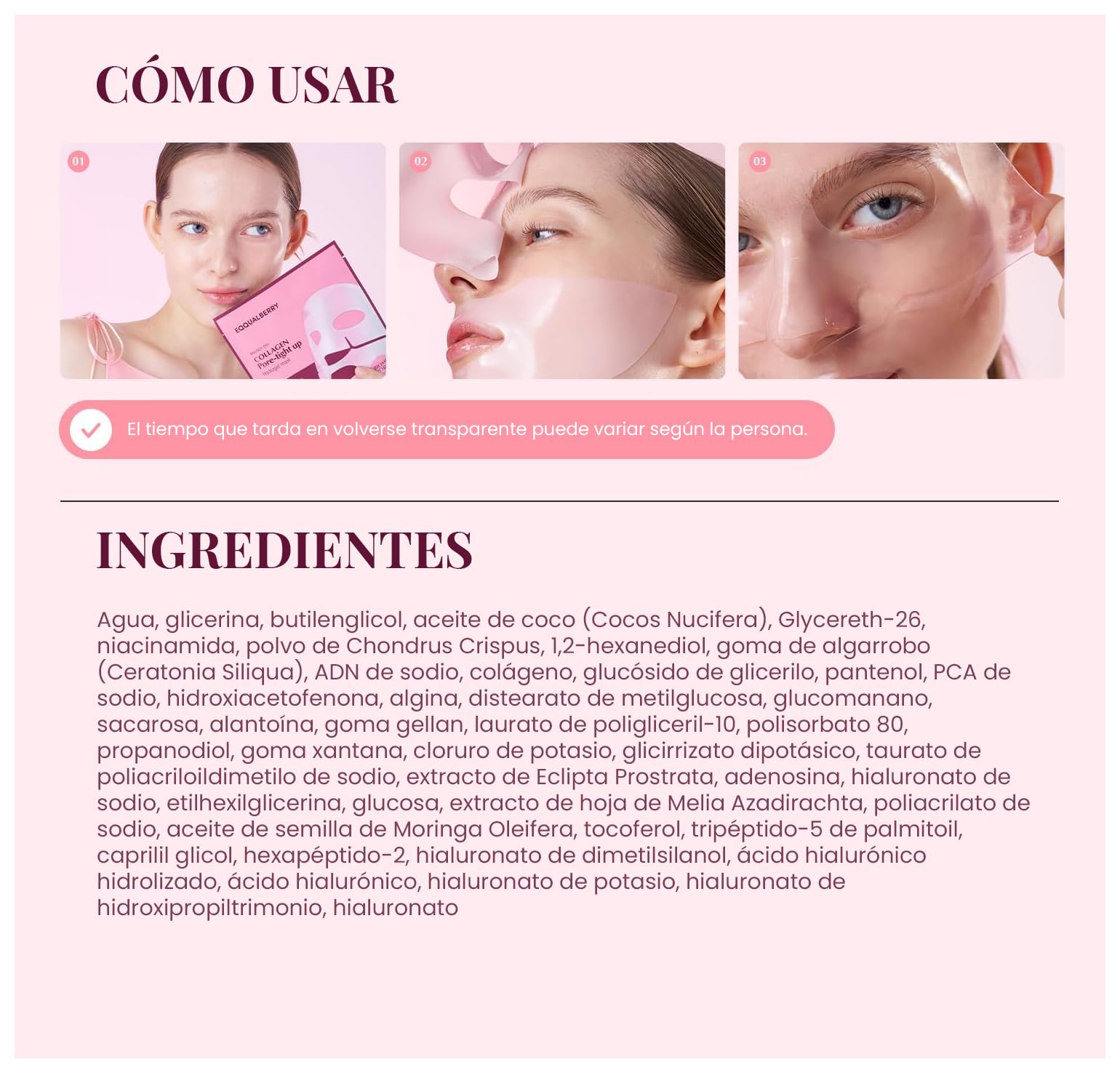 EQQUALBERRY Mascarilla Facial en Lámina Collagen PDRN Mask - Coreana con Colágeno, PDRN, Péptidos y Ácido Hialurónico, Hidratante