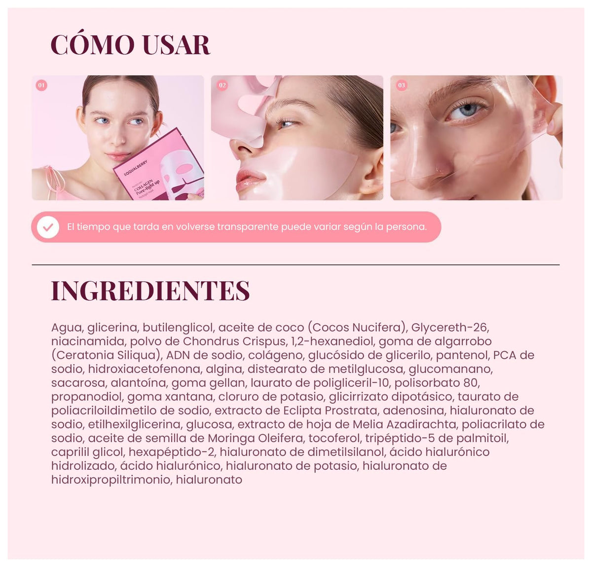 EQQUALBERRY Mascarilla Facial en Lámina Collagen PDRN Mask - Coreana con Colágeno, PDRN, Péptidos y Ácido Hialurónico, Hidratante