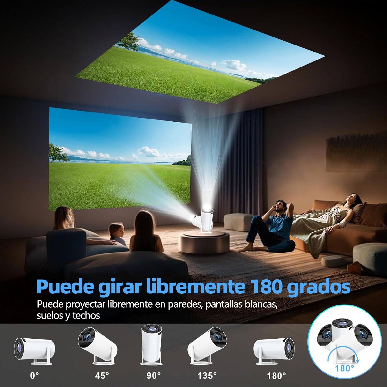 BOJOOM Mini Proyector Portátil 4K con 2 Mandos de Juego Inalámbricos, Tarjeta SD de 64GB con 2000+ Juegos y 14 Emuladores, Compatible con HDMI/USB/Smart TV/Phone, para Hogar/Fiesta/Exterior