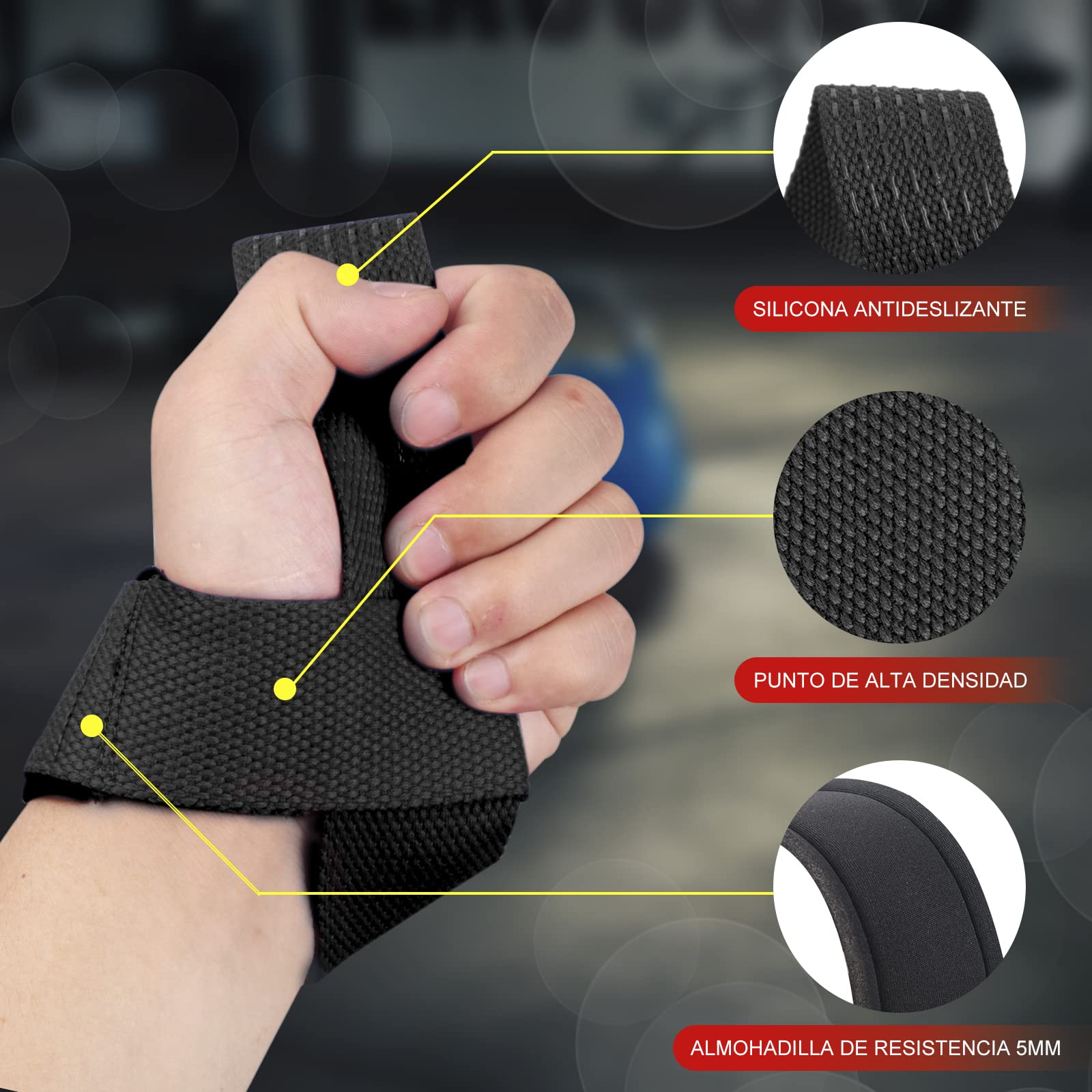 SKDK Correas de levantamiento de silicona antideslizante,Straps Para Gym, Levantamiento de Pesas,muñequeras gym straps para gym mujer, hombres, levantamiento de pesas, culturismo