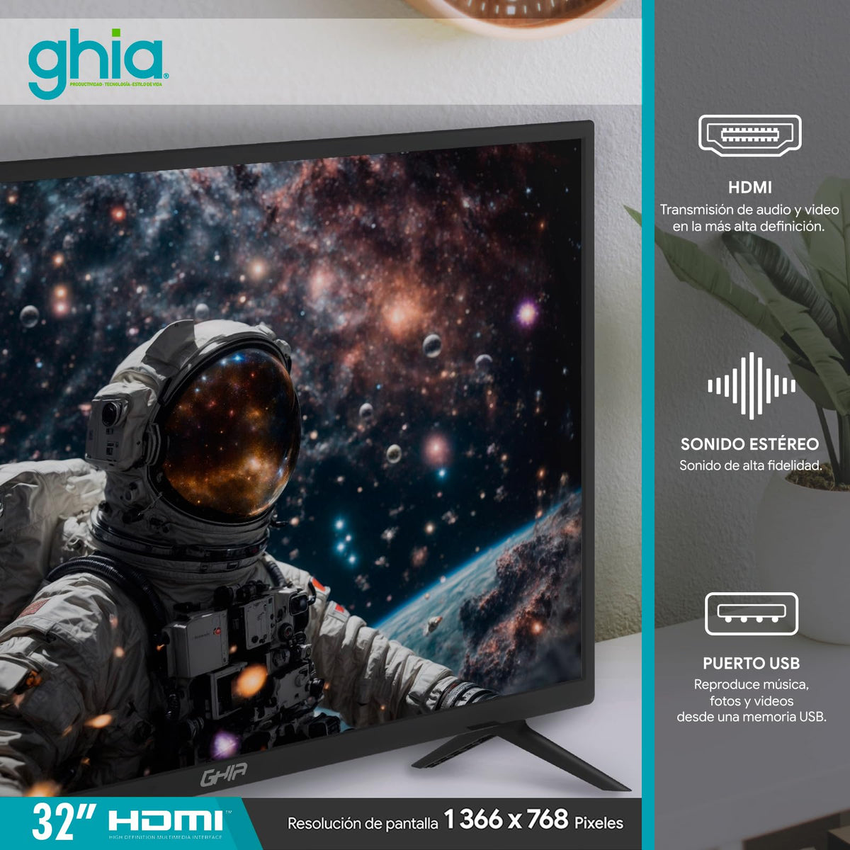 GHIA Televisión Pantalla 32 Pulgadas Básica HD G32BHD22