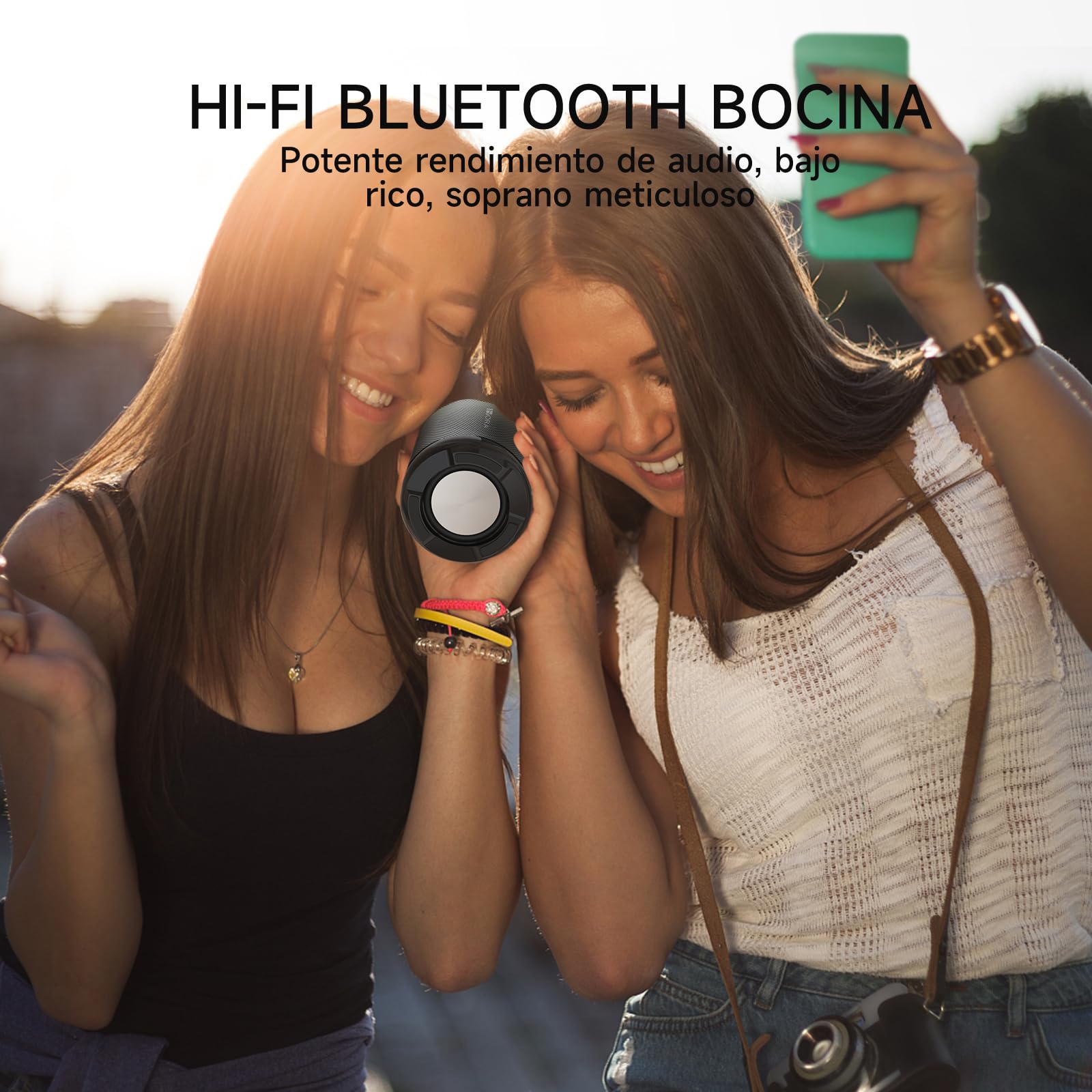 1 Hora Bocina Bluetooth Portatil 5W, Mini Altavoz Inalámbrico con Manos Libres/Micro USB/Radio FM/TF, Compatible con Phone, Tablet, Computadores, Ideal para Viajar, Campear, Negro