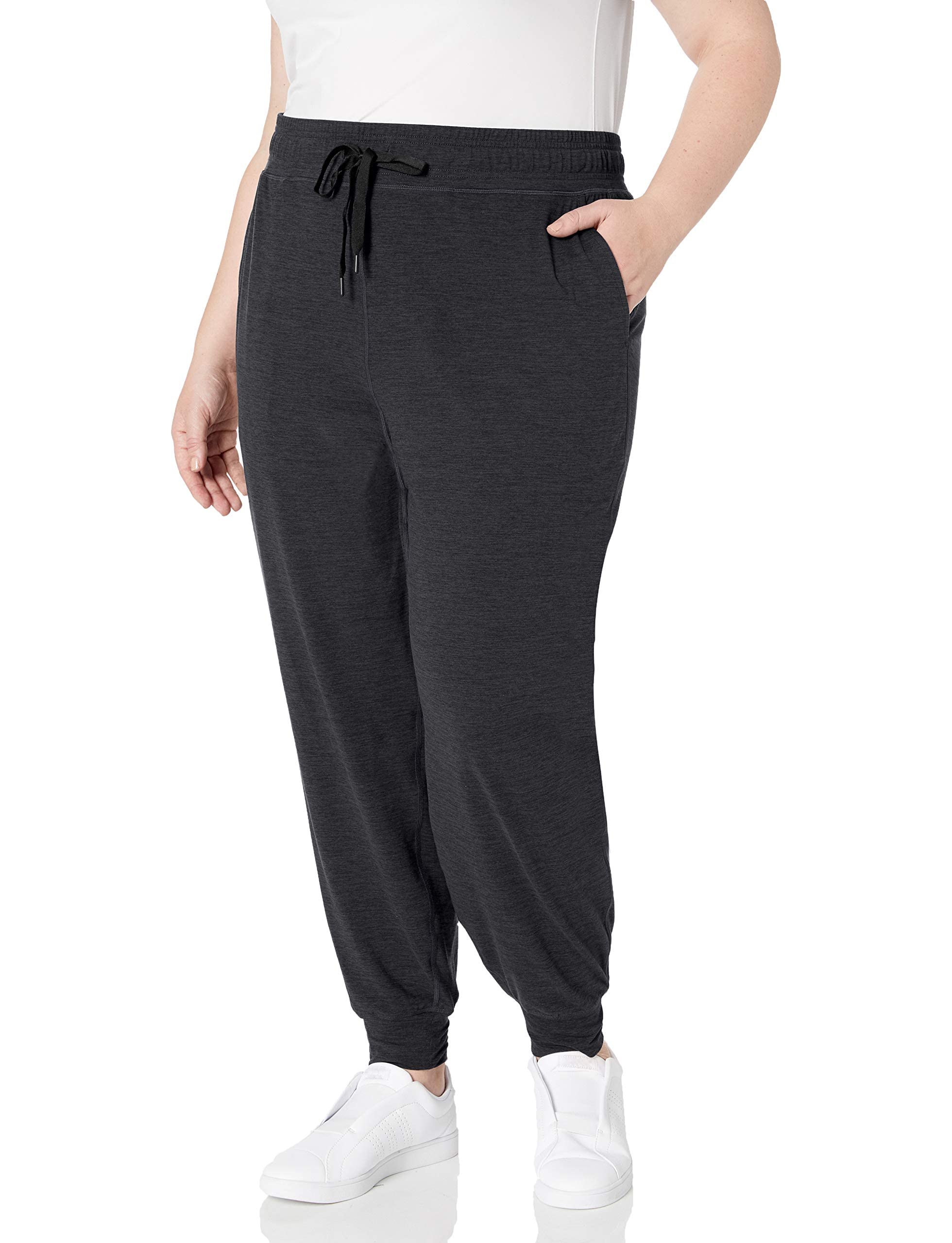 Amazon Essentials - Pantalón deportivo elástico cepillado para mujer (disponible en tallas grandes), negro, tinte espacial, talla XG