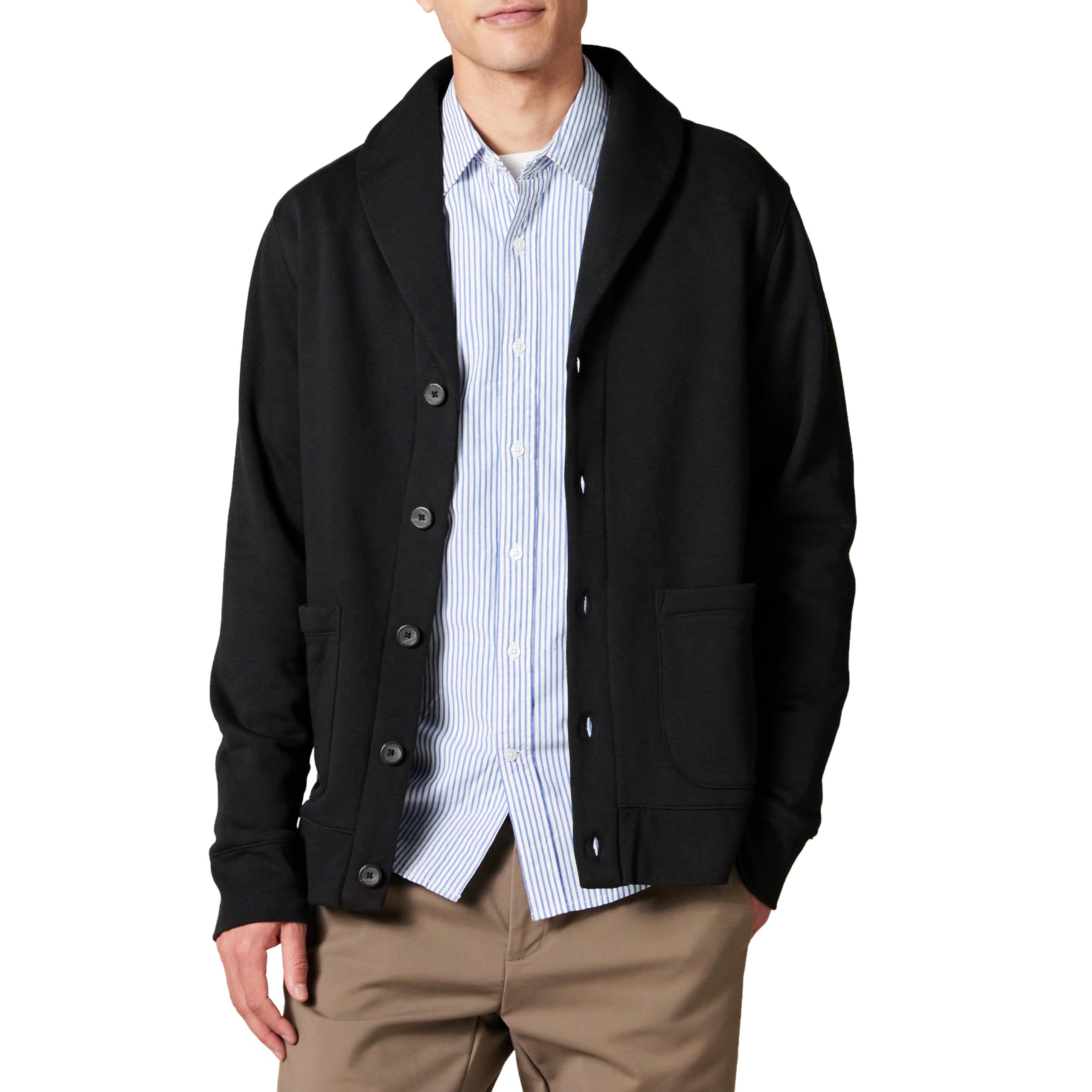 Amazon Essentials - Cárdigan de forro polar de manga larga para hombre, color negro, talla M