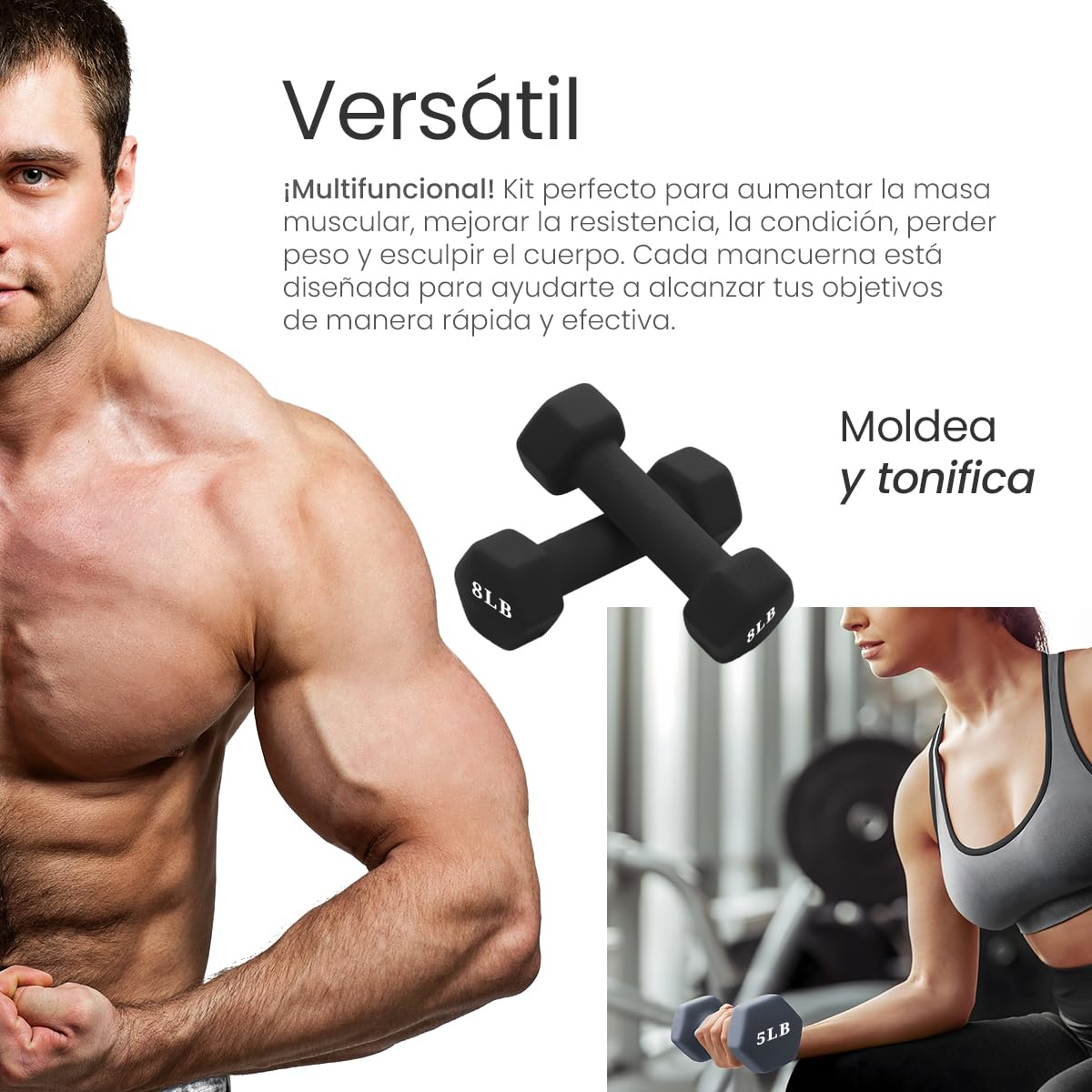 Raganet, Set de Mancuernas de 6 Piezas con Base, Pesos de 8, 5 y 3 Libras, Color Gris Elegante, Ideal para Entrenamiento en Casa y Gimnasio