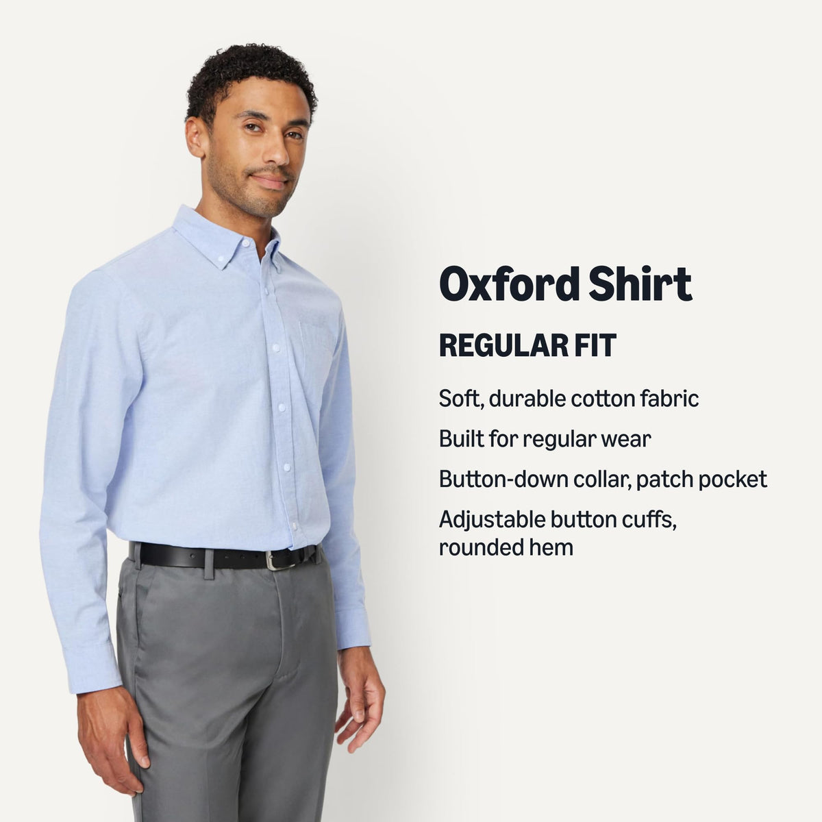 Amazon Essentials - Camisa Oxford de manga larga con bolsillo sólido para hombre, ajuste regular, color azul, talla G