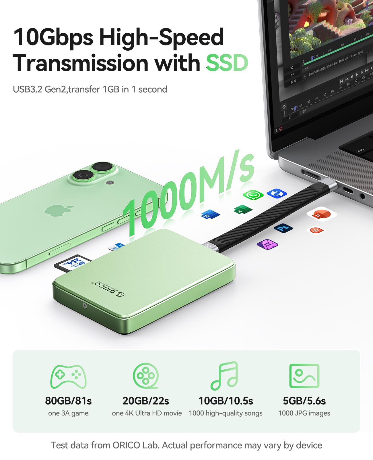 ORICO - Carcasa magnética M.2 NVMe SSD de 10 Gbps con base USB-C compatible con Phone 17/16/15 Pro/Max/Plus grabación ProRes ranura para tarjeta TF/SD PD 100W para 2230/2242/2260/2280 B+M M-Key sin