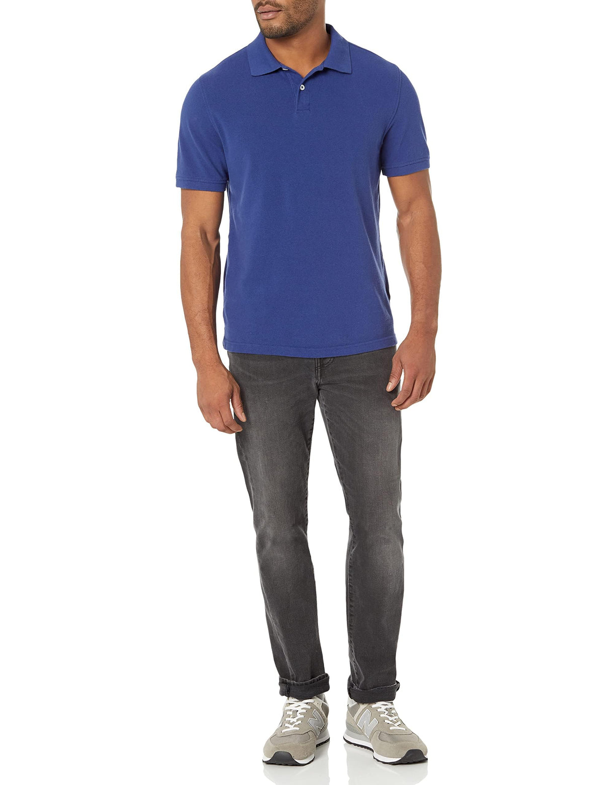 Amazon Essentials - Polo de piqué de algodón ajustado para hombre, color azul marino, talla M