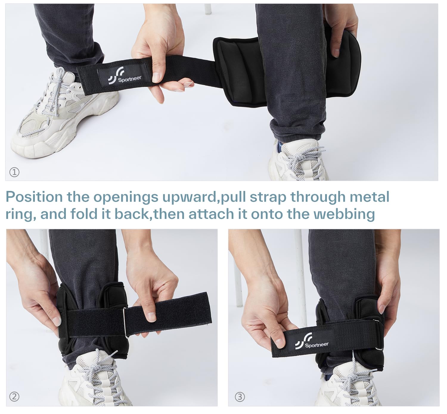 Sportneer Pesas ajustables para tobillos 1 Par (2-10 libras)-Negro