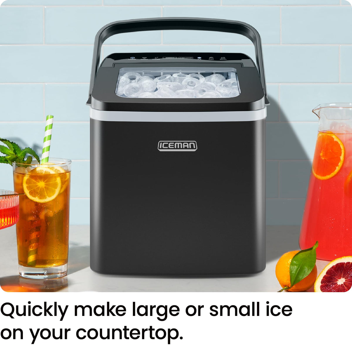 ICEMAN - Encimera de máquina de hielo de doble tamaño, máquina de hielo portátil, máquina de hielo grande y pequeña con autolimpieza, 9 cubos en 7 minutos, 22 libras/24 horas, para el hogar, cocina