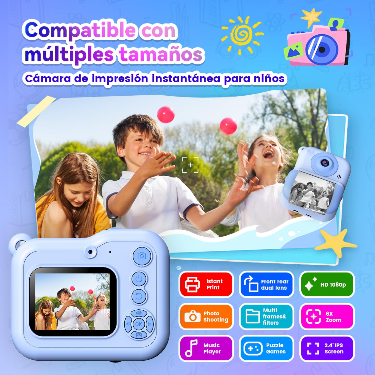 ETprin Cámara Instantánea para Niños – Regalo Divertido y Creativo, Pantalla de 2.4", Doble Lente, Tarjeta de 32GB, Ideal para Cumpleaños y Fiestas