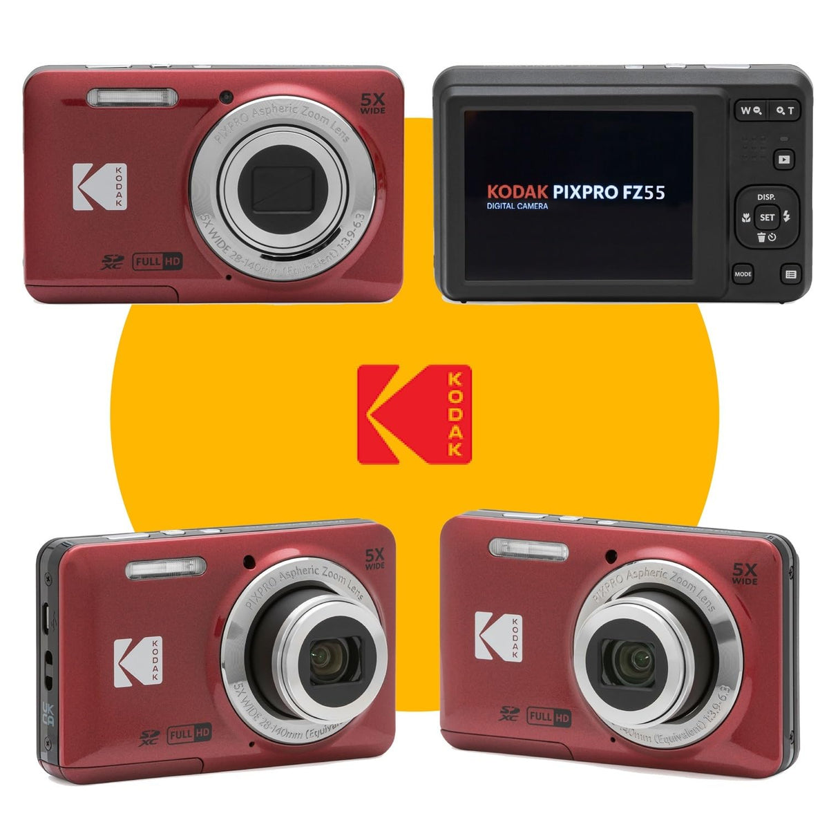 KODAK PIXPRO FZ55 Cámara digital compacta de 16 MP, zoom óptico 5x, gran angular de 28 mm, video Full HD 1080P, paquete con tarjeta SD de 32 GB, funda protectora y lector de tarjetas de alta velocidad