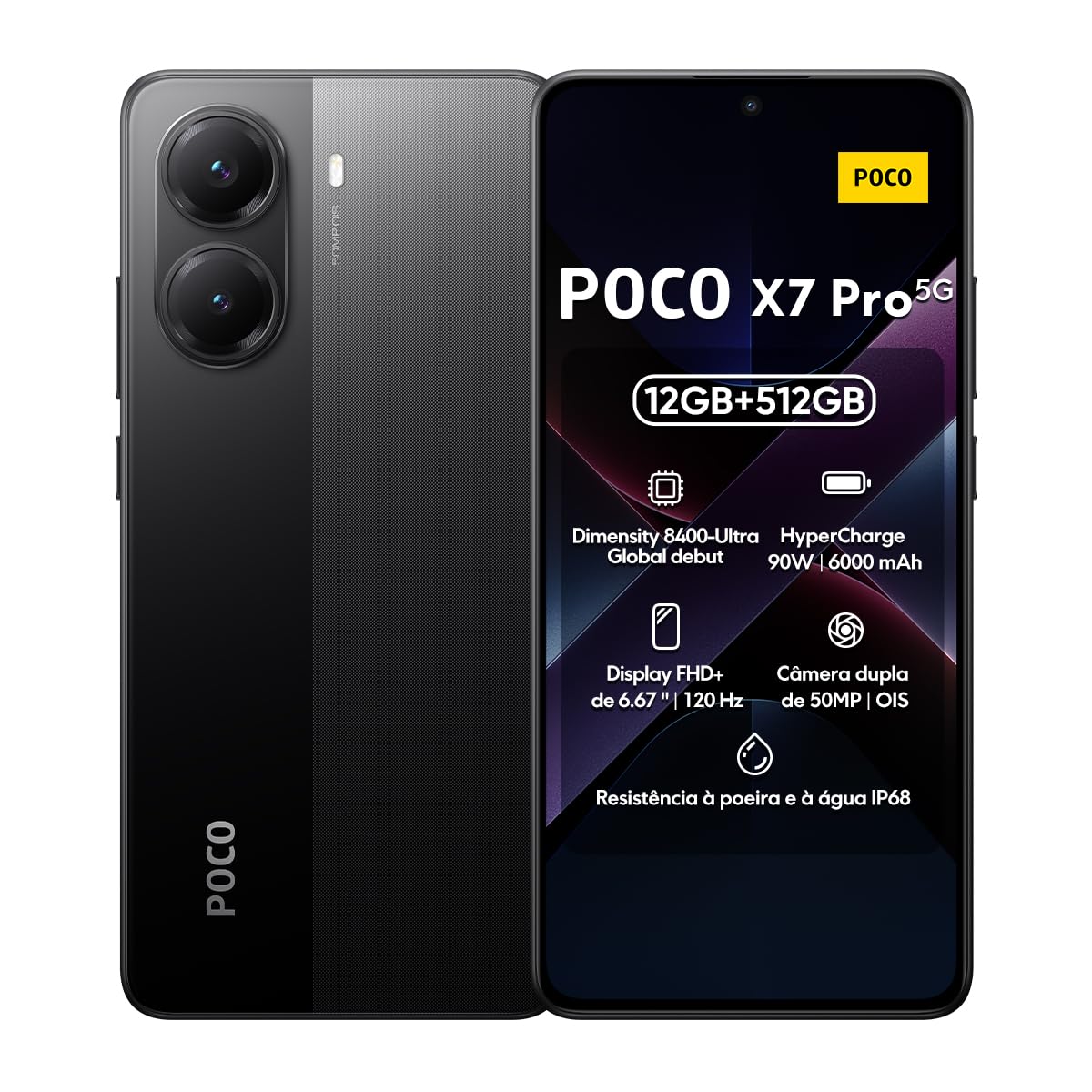 XIAOMI Teléfono Celular Poco X7 Pro 5G NFC Pantalla AMOLED CrystalRes 1.5K 120Hz Buque Insignia Dimensity 8400-Ultra 90W HyperCharge (Negro, 12GB+512GB)