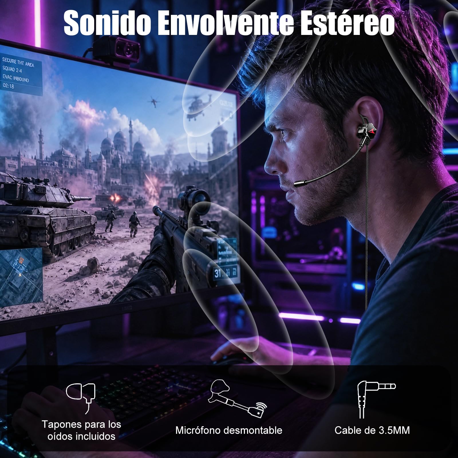 AXIDUN Audífonos Gaming Inear,Auriculares Gaming con Cable