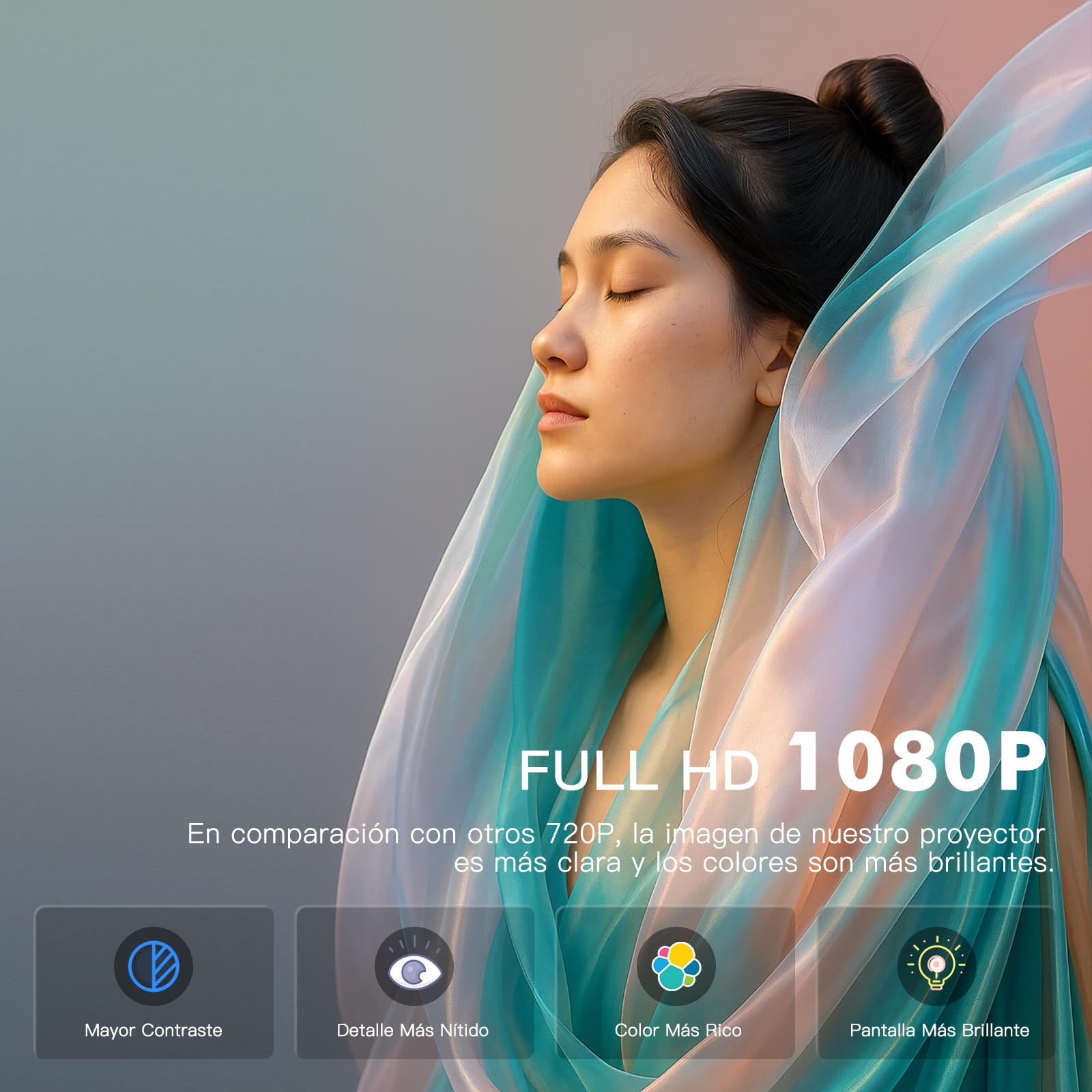 Proyector 4k, Mini Proyector Portatil con Android, Proyectores Inteligente 250 ANSI con WiFi 6 y BT 5.4, Auto Keystone, Pantalla de 200", Giro de 270°, Compatible con HDMI/iOS/Phone/PC/PS【HY300 PRO】