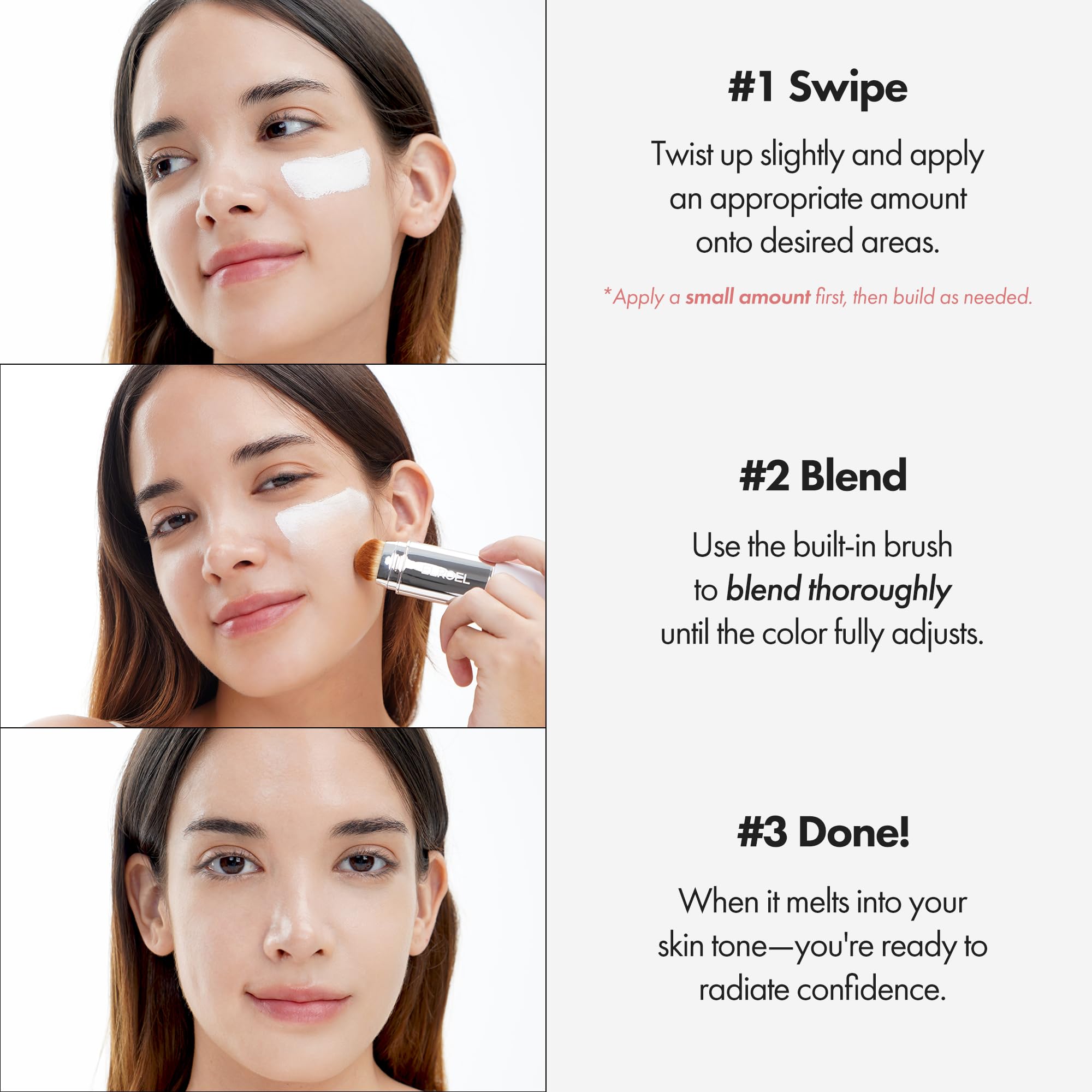 ELROEL BLANC Cover Cream Stick V – Base coreana que cambia de color con cepillo desmontable – Base de maquillaje de cobertura completa a media (203 medianas, 0.45 onzas)