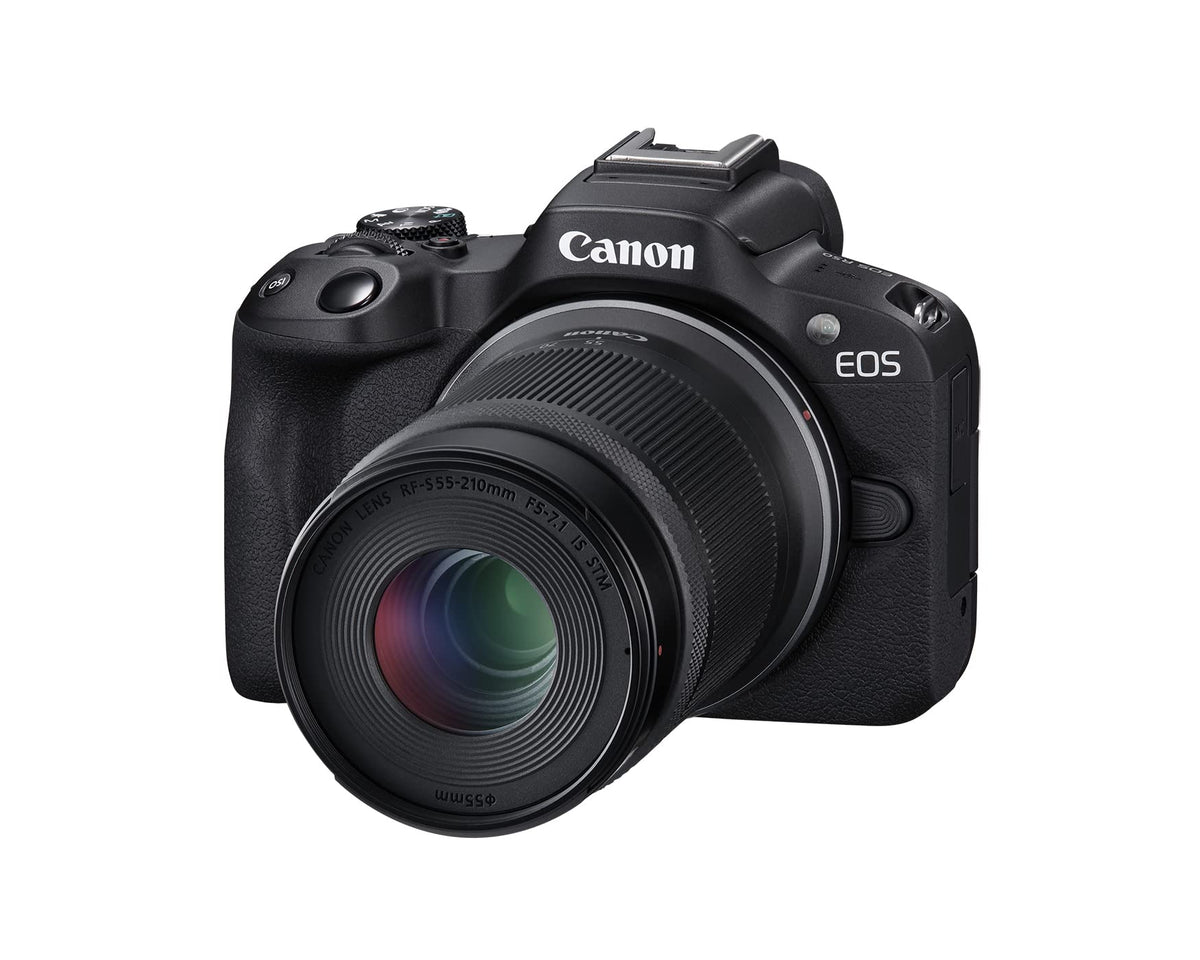 Canon EOS R50 Cámara de vlogging sin espejo (negro) con RF-S18-45mm F4.5-6.3 es STM y RF-S55-210mm F5-7.1 es lente STM, 24.2 MP, video 4K, detección y seguimiento de sujetos, compatible con smartphone