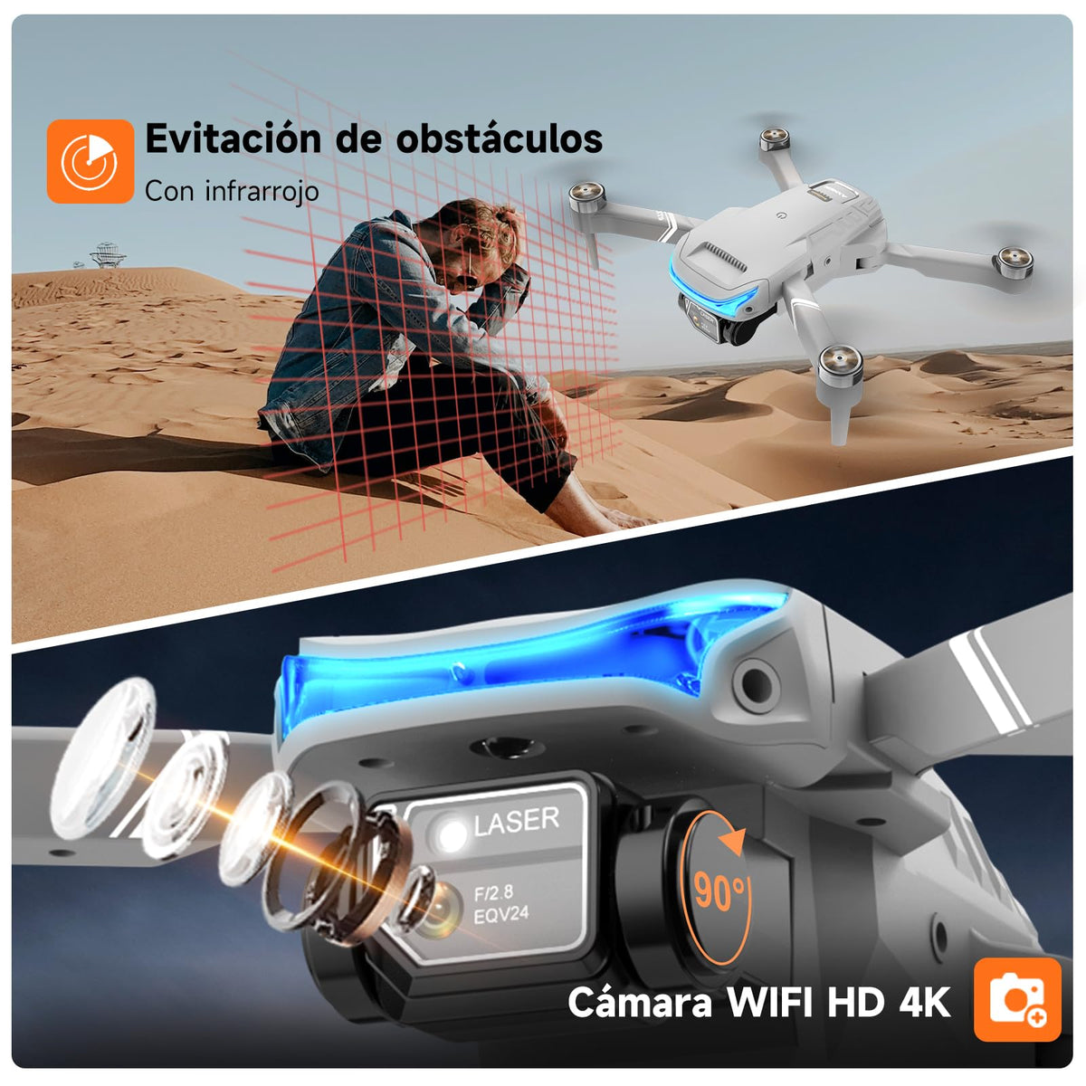 AXNEN Mini Dron Con Cámara 4K, Drones con Motor sin Escobillas con 3 baterías, Dron Plegable Drone 4K para Principiantes, Adolescentes y Adultos (Blanco)