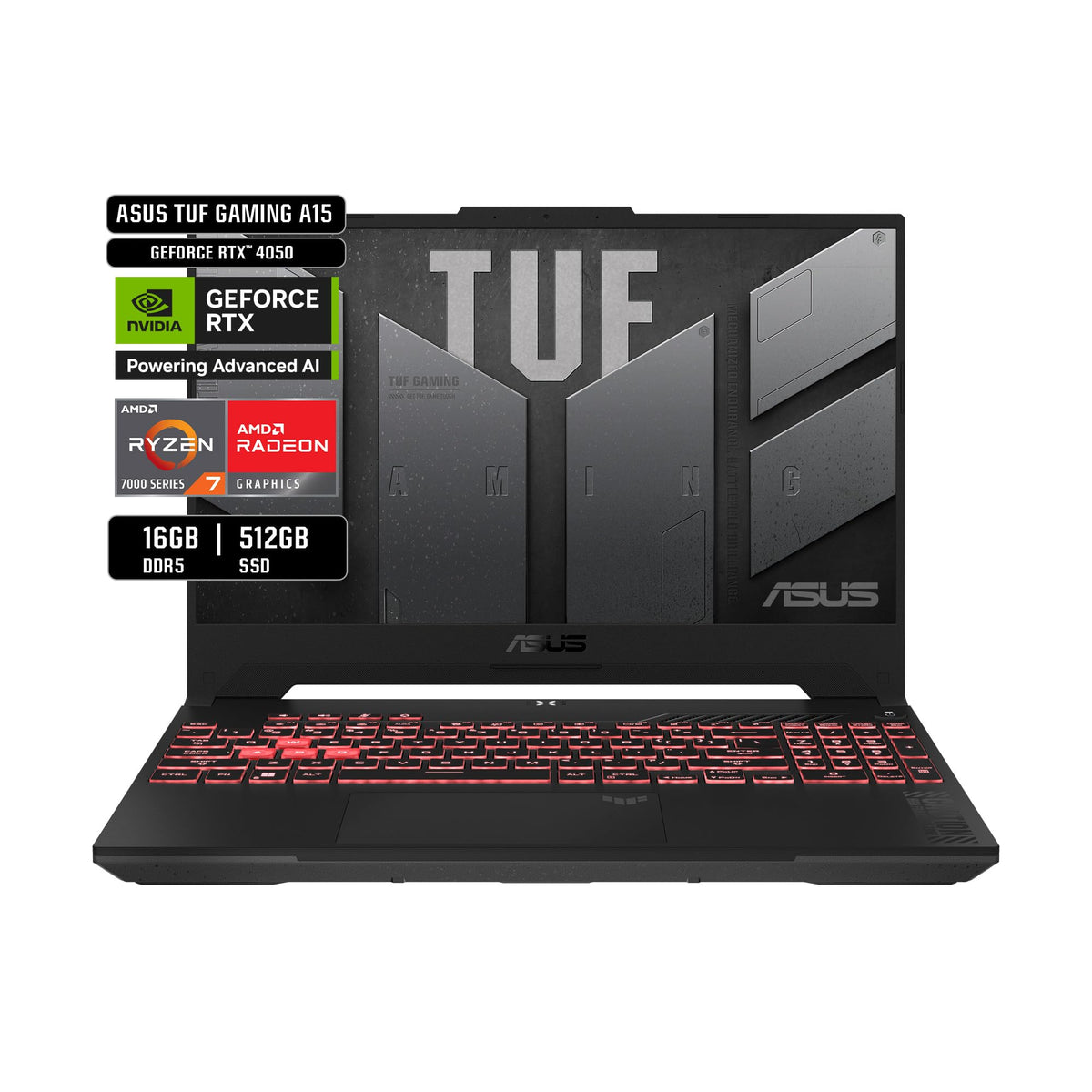 ASUS Laptop TUF Gaming A15/ 15.6" FHD/AMD Ryzen 7 7ma/NVIDIA GeForce RTX 4050/16 GB RAM expandible hasta 32GB/512GB SSD/Teclado Retroiluminado en Español/Gris(Garantía y Servicio en México)