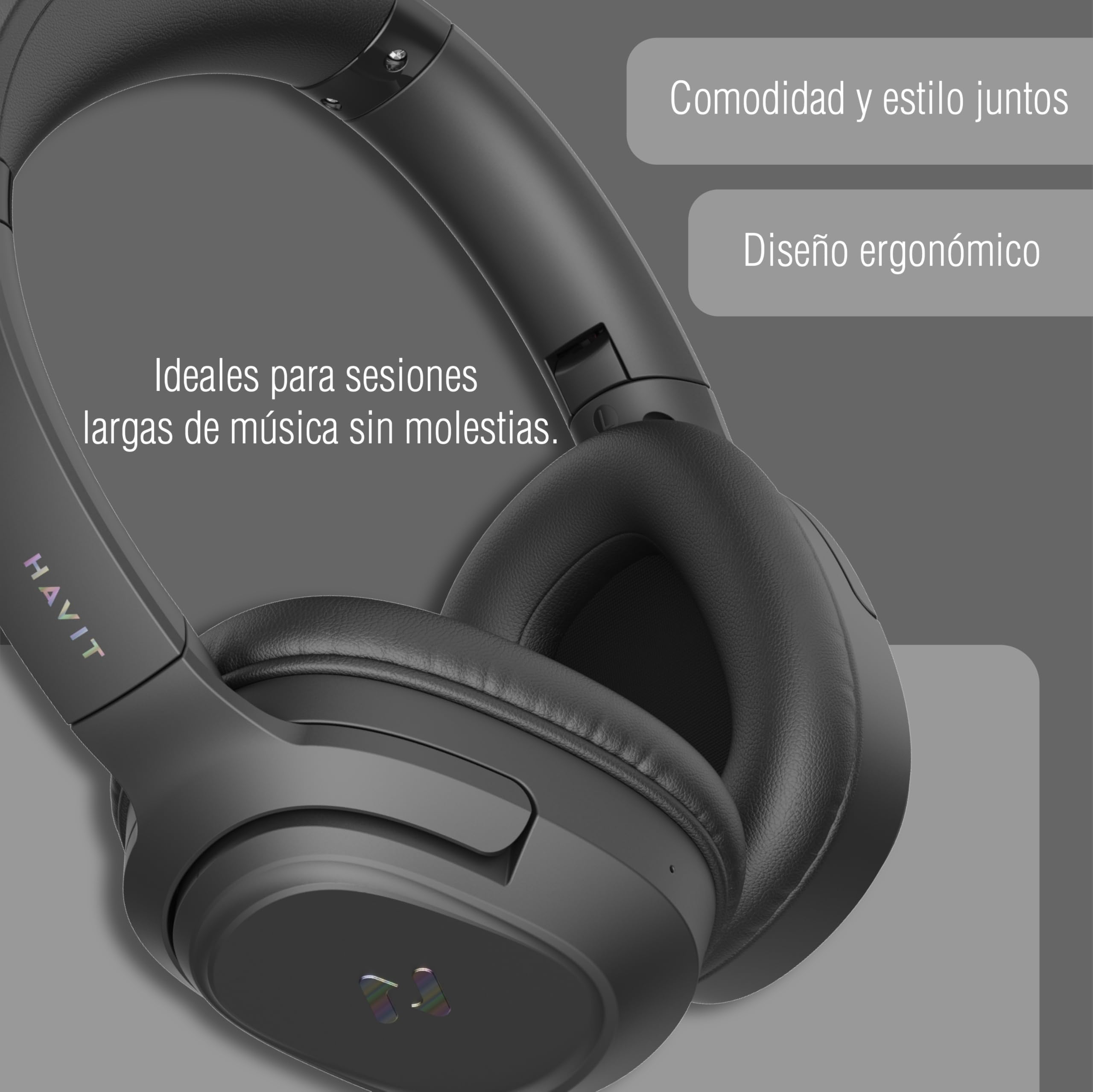 havit Audífonos Bluetooth H612BT Pro Over Ear con Cancelación de Ruido ANC, Auriculares Inalámbricos Diadema, 50 Horas Batería, Modo Baja Latencia 60ms, Micrófono, App Multidispositivo - Onyx Black