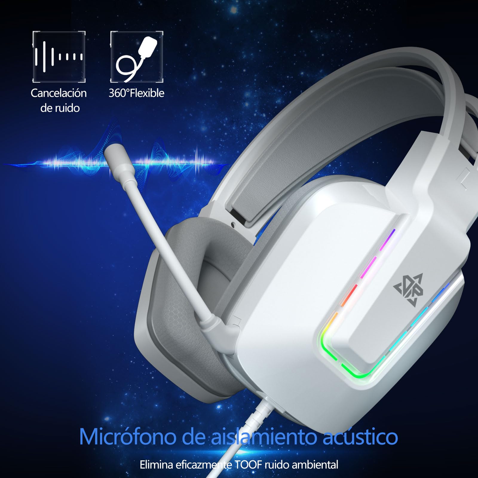 OMIRE Audifonos Gamer, Audifonos Diadema con Micronofono, 3.5mm Audio Jack, Audifonos Alambrico para Nintendo Switch, Xbox Series X, PS4, PS5, PC, Mac, RB-C8-W