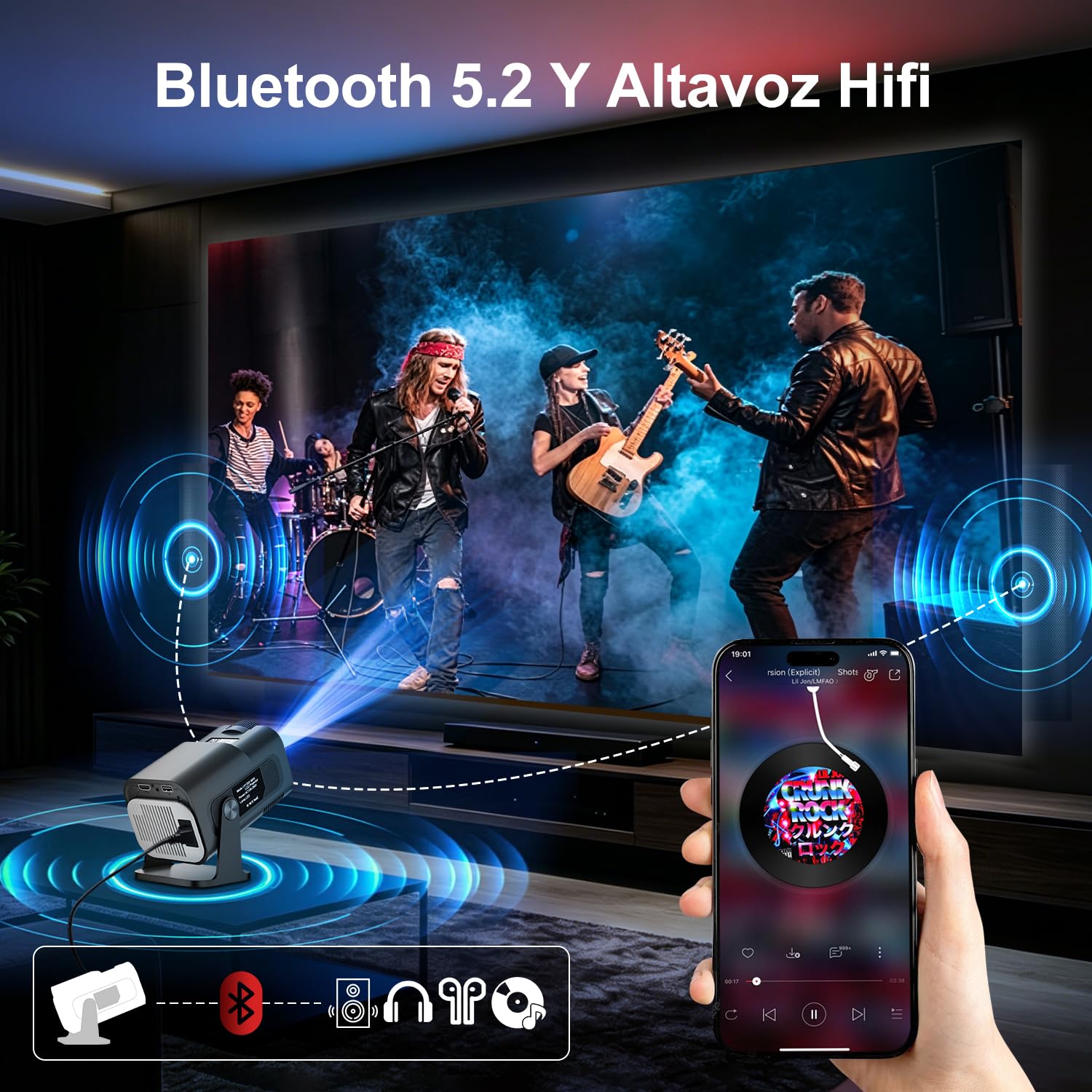 Salange Proyector Portátil, Mini Proyector 4K Soporte, Smart Proyectores Android Inteligente para Exterior/Cine en Casa, WiFi 6 y Bluetooth 5.2, Auto Keystone, Compatible con iOS/Android/PC/PS (Negro)