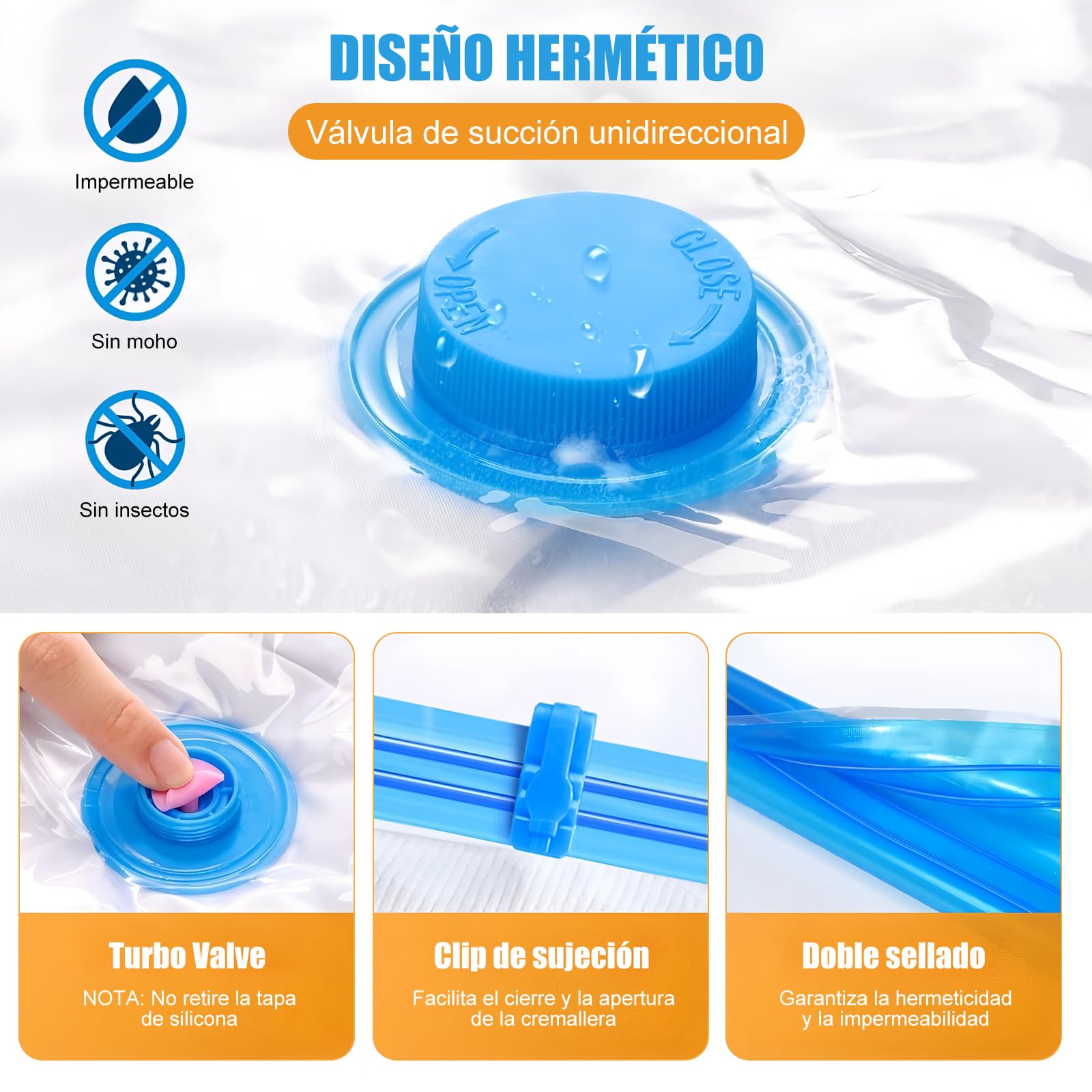 8 PCS Bolsas al Vacio Ropa,con Bomba Eléctrica,Gran Capacidad,Reutilizables,Viajepara Guardar Ropa,Bolsas de Compresión para Viaje,Almohadas,Edredones(PE+PA）