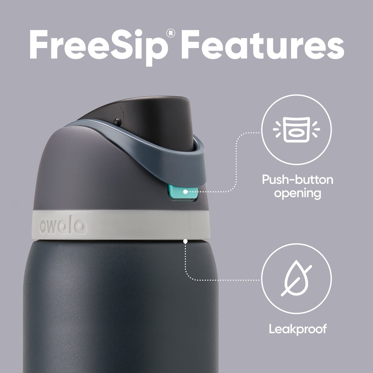 Owala FreeSip - Botella de agua aislada de acero inoxidable con pajita para deportes y viajes, sin BPA, 40 onzas, marea brumosa