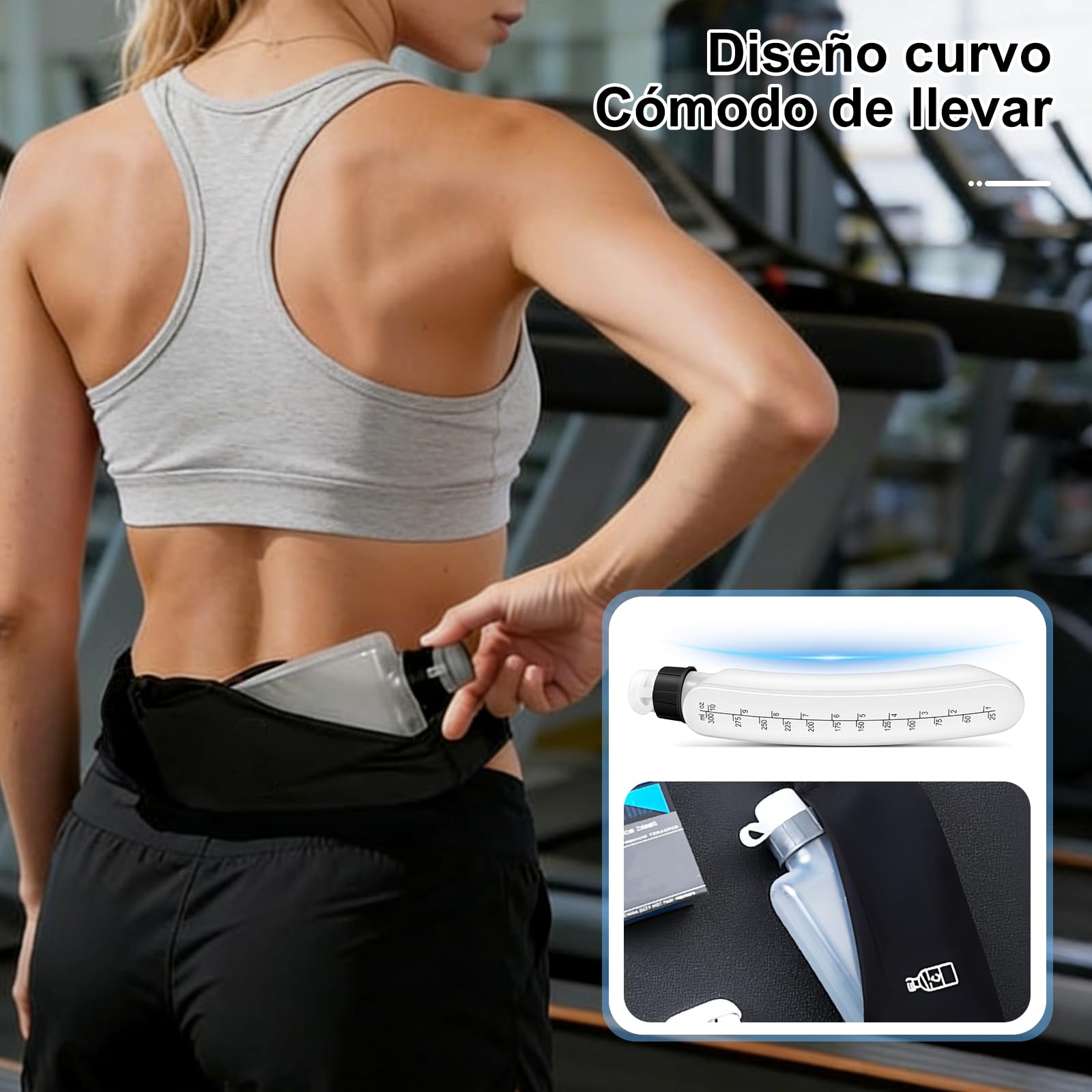 HONGHCL Cangurera para Correr con Botella de Agua 330ml - 2 Tallas Ajustables Cangurera Deportiva, Impermeable Riñonera para Correr, Gimnasio, Senderismo (M/L（Cintura 80-110cm）, Negro)