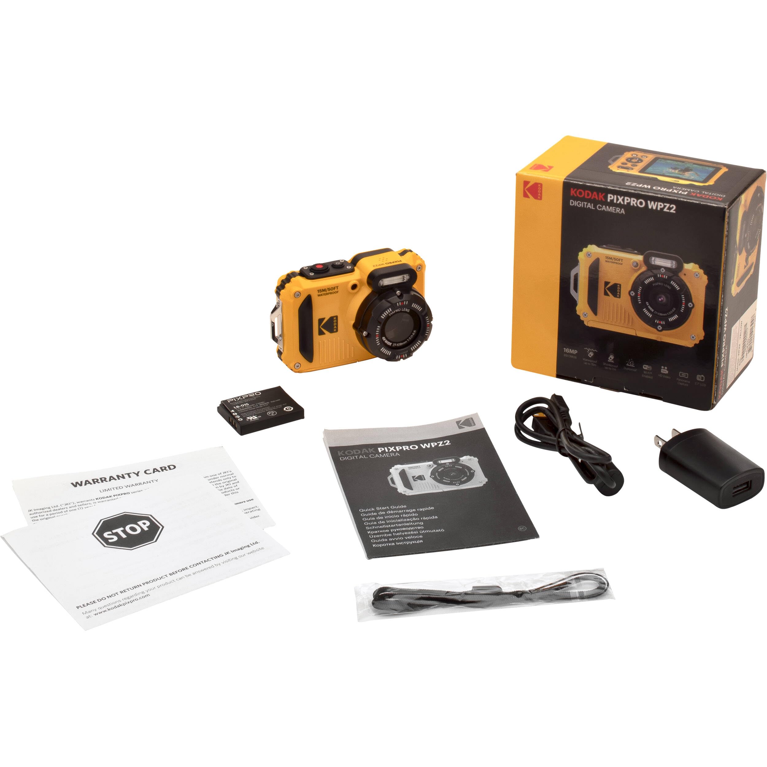 Kodak PIXPRO WPZ2 Cámara digital WiFi resistente, impermeable, a prueba de golpes y polvo 16MP con zoom óptico 4X, video Full HD 1080P, cámara para vlogging con pantalla LCD de 2.7" (7,6 cm) (Amarillo