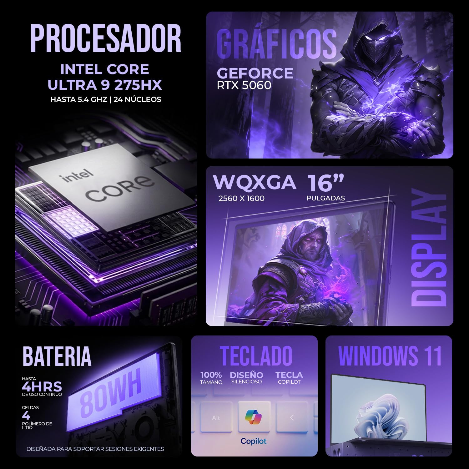 Lenovo Legion 5 16IAX10 Laptop Ia Gamer Nvidia Geforce Rtx 5060 8GB Dlss Intel Core Ultra 9 275HX Npu Rendimiento Total 36 Tops 32GB Ddr5 1TB Pantalla 16" Ips Wqxga 240Hz Teclado Ingles Copilot