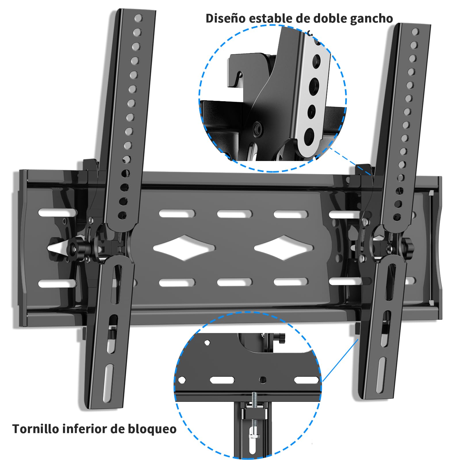 TETVIK Soporte de TV con inclinación para Pantallas de 26”-63”, Máx VESA 400x400 mm,soporta hasta 50 KG de Carga, 32 37 40 42 43 50 55 60 Pulgadas Soporte de Pared Fijo para TV(Materiales Reforzado)